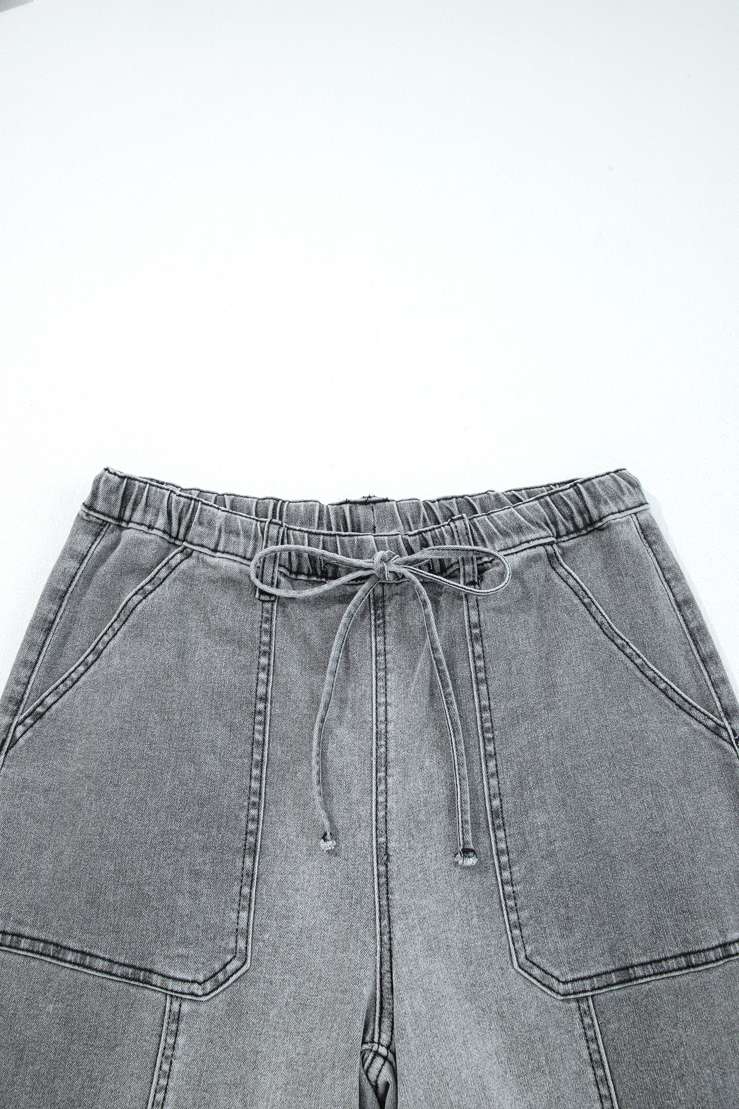 Gray Drawstring Seam Detail Raw Hem Wide Leg Denim Pants view 11