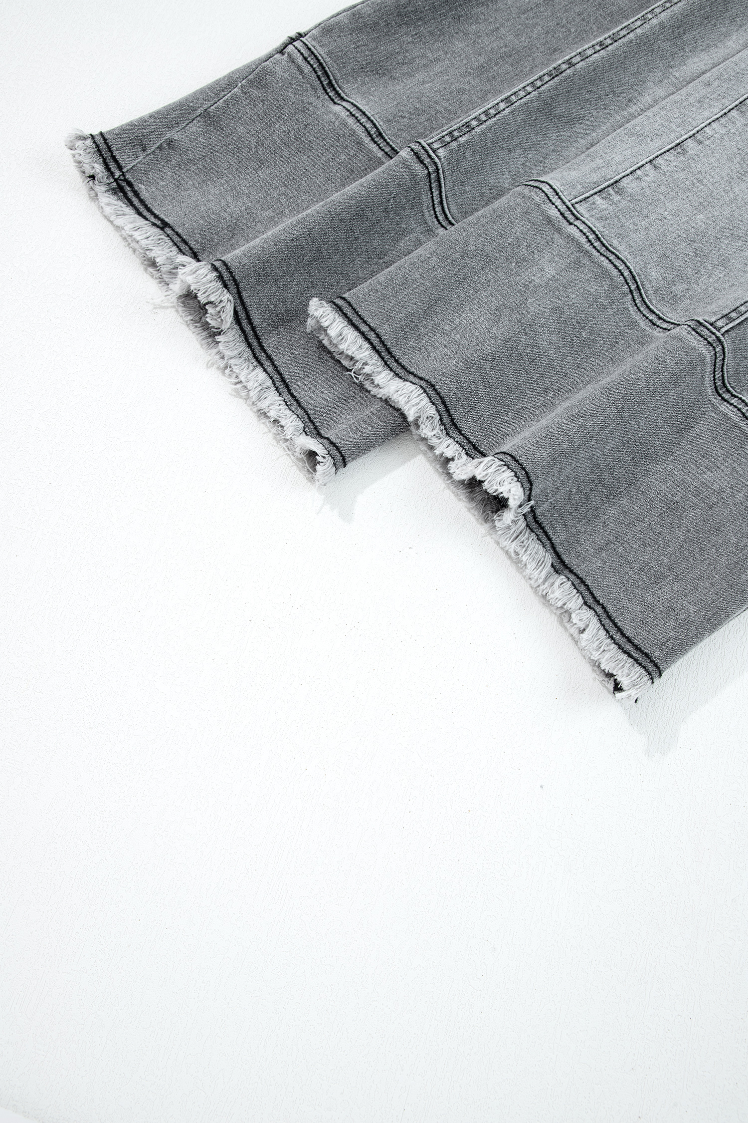 Gray Drawstring Seam Detail Raw Hem Wide Leg Denim Pants view 15