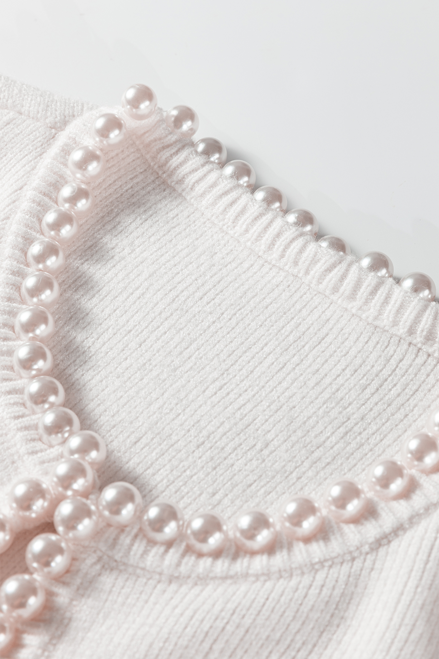White Pearl Embellished Open Front Elegant Cardigan view 12