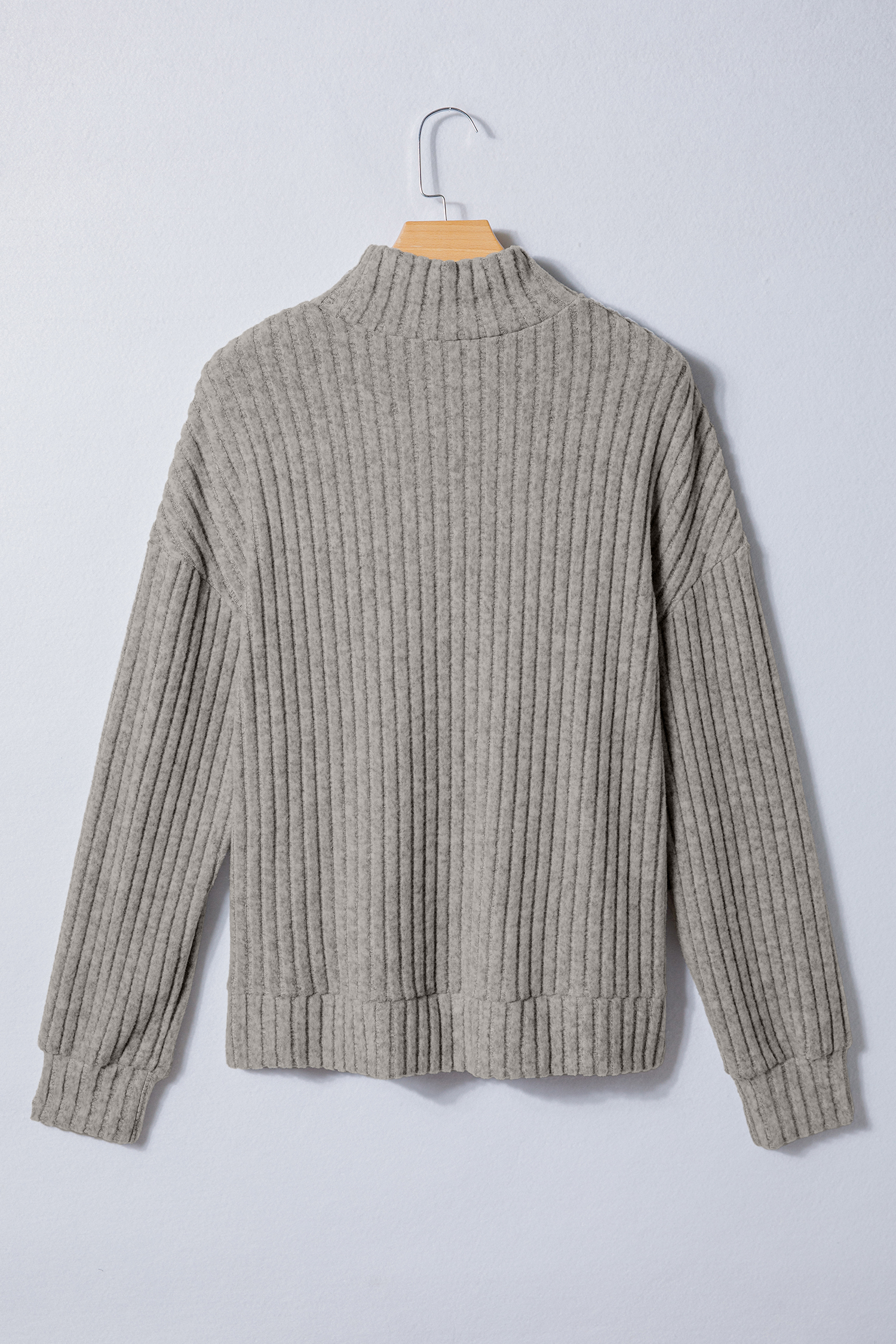 Gray Morn Ribbed High Neck Knitted Pullover Top view 6