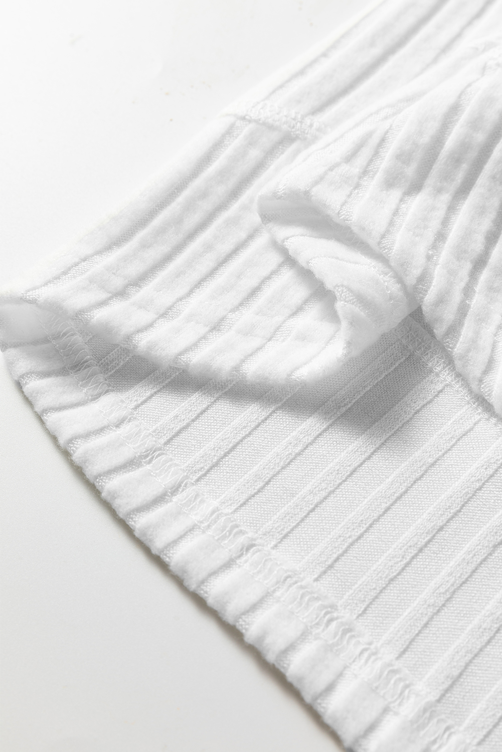 White Ribbed Texture Round Neck Long Sleeve Rounded Hem Knit Top view 12
