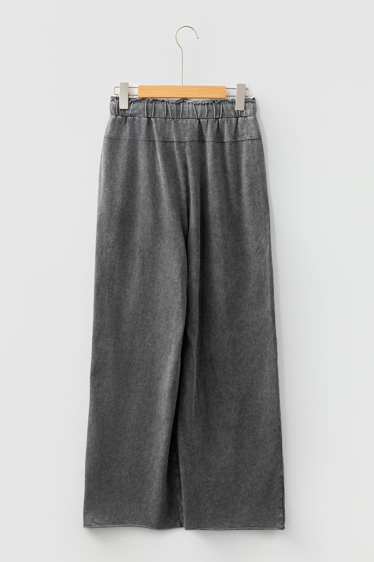 Medium Grey Mineral Wash Lace-up High Waist Raw Hem Patched Pocket Pants view 7