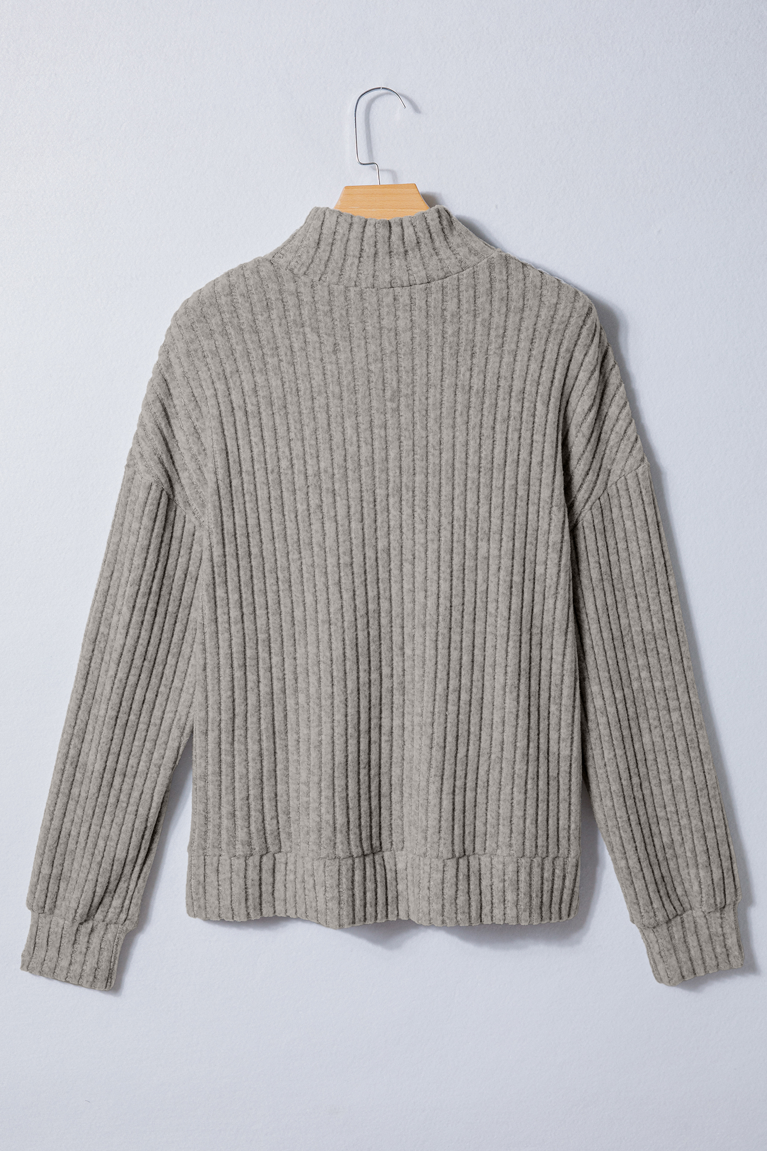 Gray Morn Ribbed High Neck Knitted Pullover Top view 7