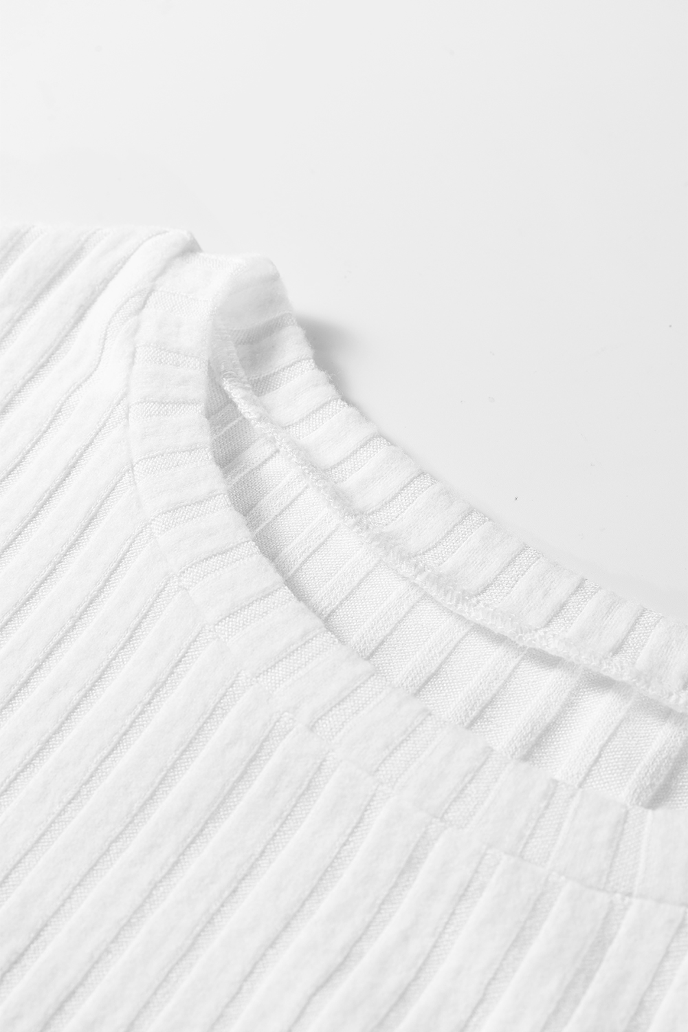 White Ribbed Texture Round Neck Long Sleeve Rounded Hem Knit Top view 8
