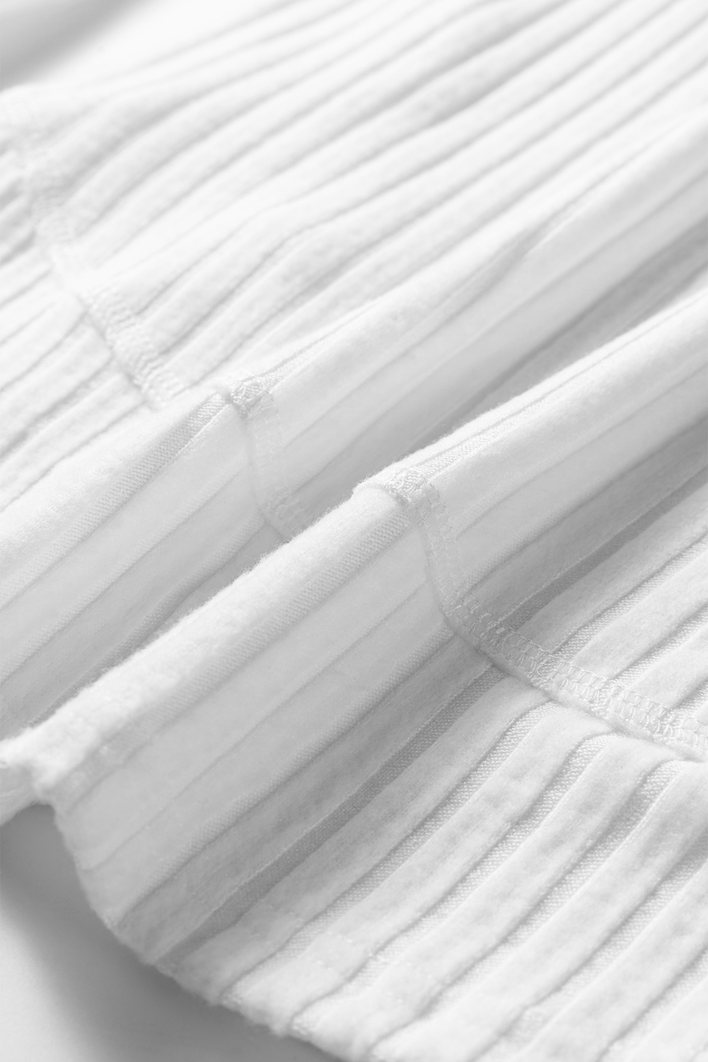 White Ribbed Texture Round Neck Long Sleeve Rounded Hem Knit Top view 11