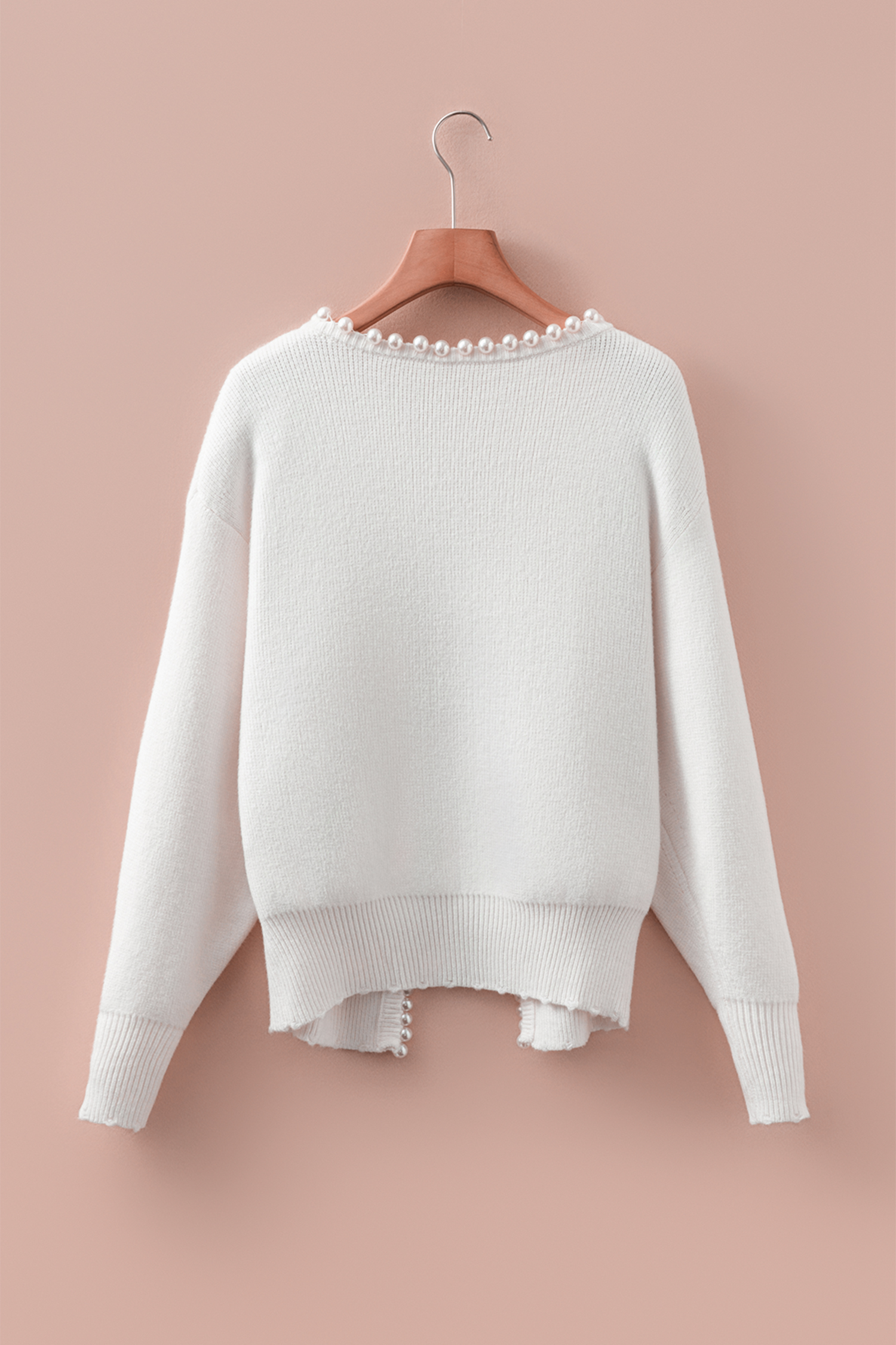 White Pearl Embellished Open Front Elegant Cardigan view 11