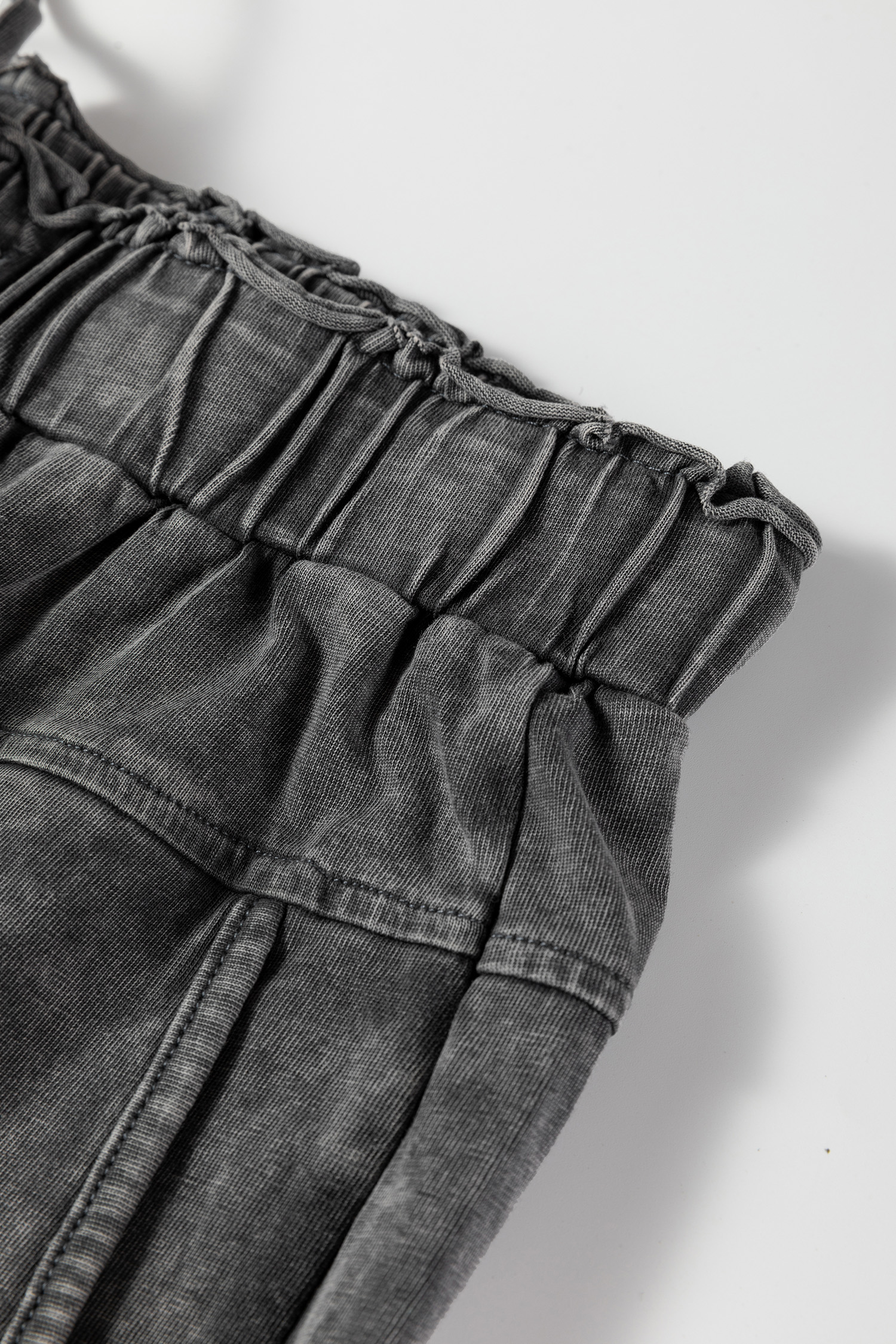 Medium Grey Mineral Wash Lace-up High Waist Raw Hem Patched Pocket Pants view 8