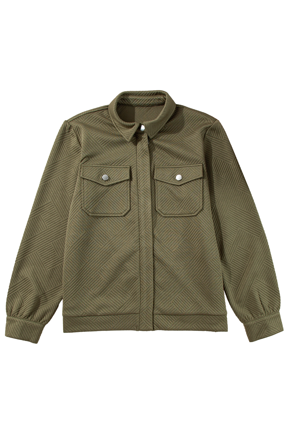 Blackish Green Solid Color Zip Up Button Flap Pocket Shirt Collar Jackets view 22