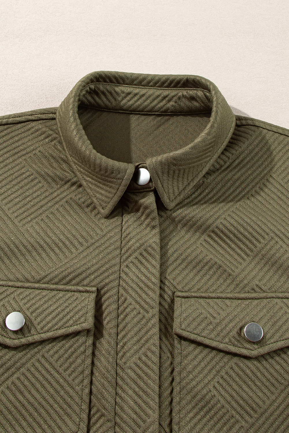 Blackish Green Solid Color Zip Up Button Flap Pocket Shirt Collar Jackets view 12