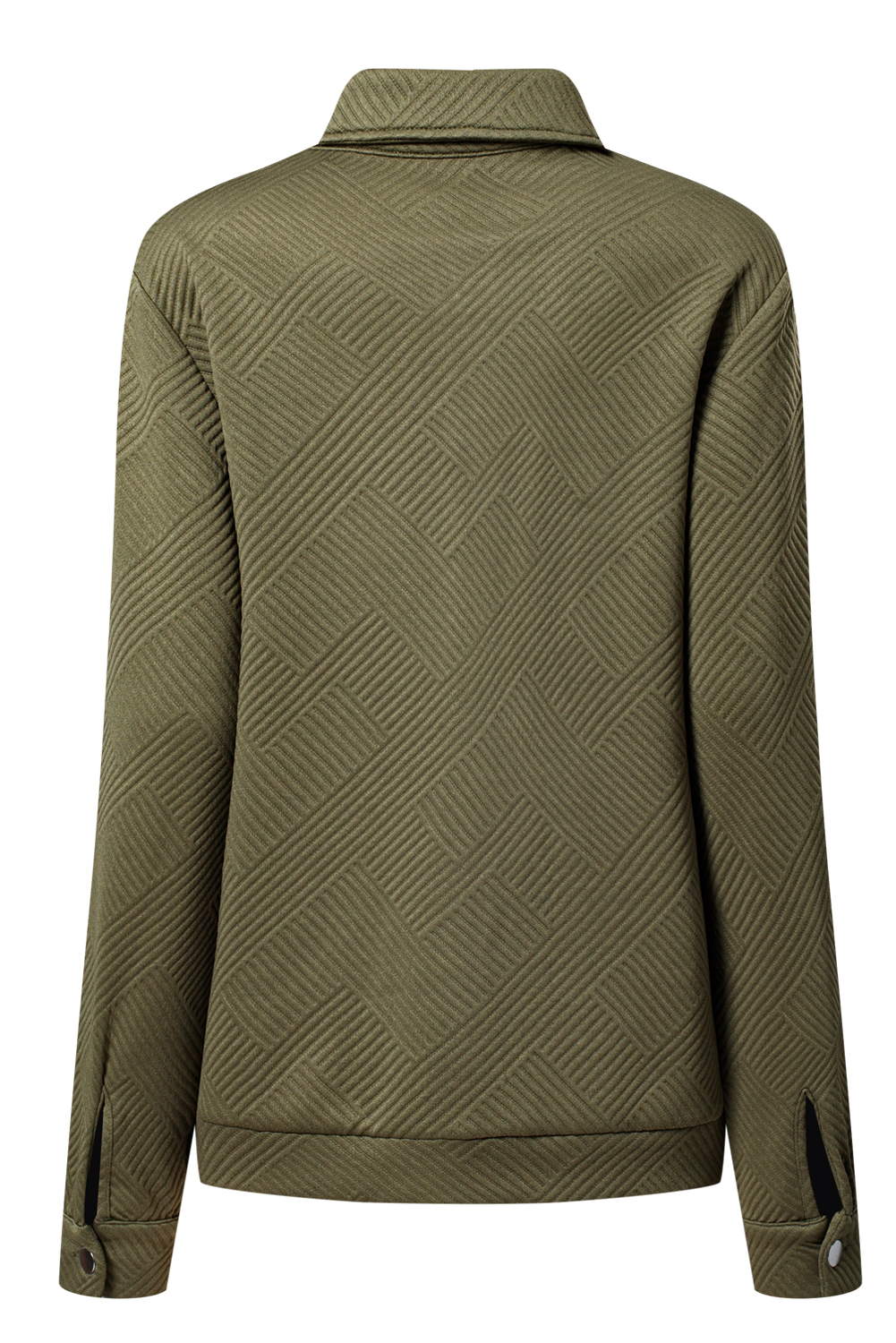 Blackish Green Solid Color Zip Up Button Flap Pocket Shirt Collar Jackets view 19