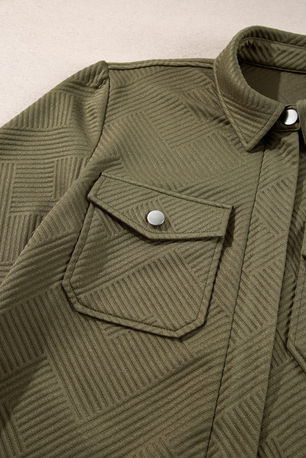 Blackish Green Solid Color Zip Up Button Flap Pocket Shirt Collar Jackets view 13