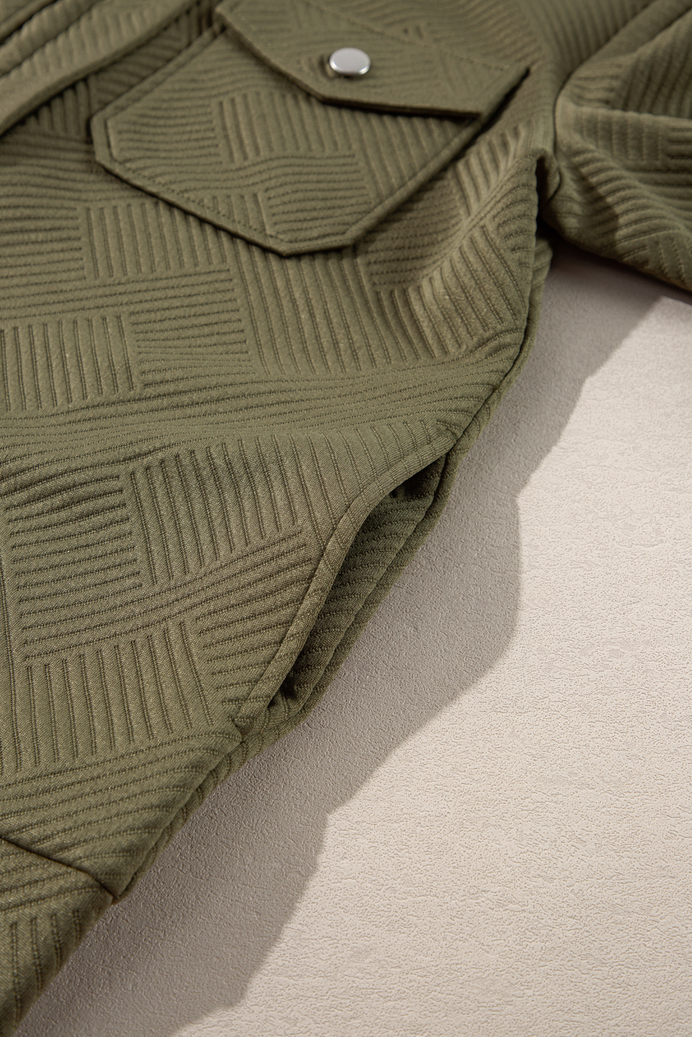 Blackish Green Solid Color Zip Up Button Flap Pocket Shirt Collar Jackets view 15