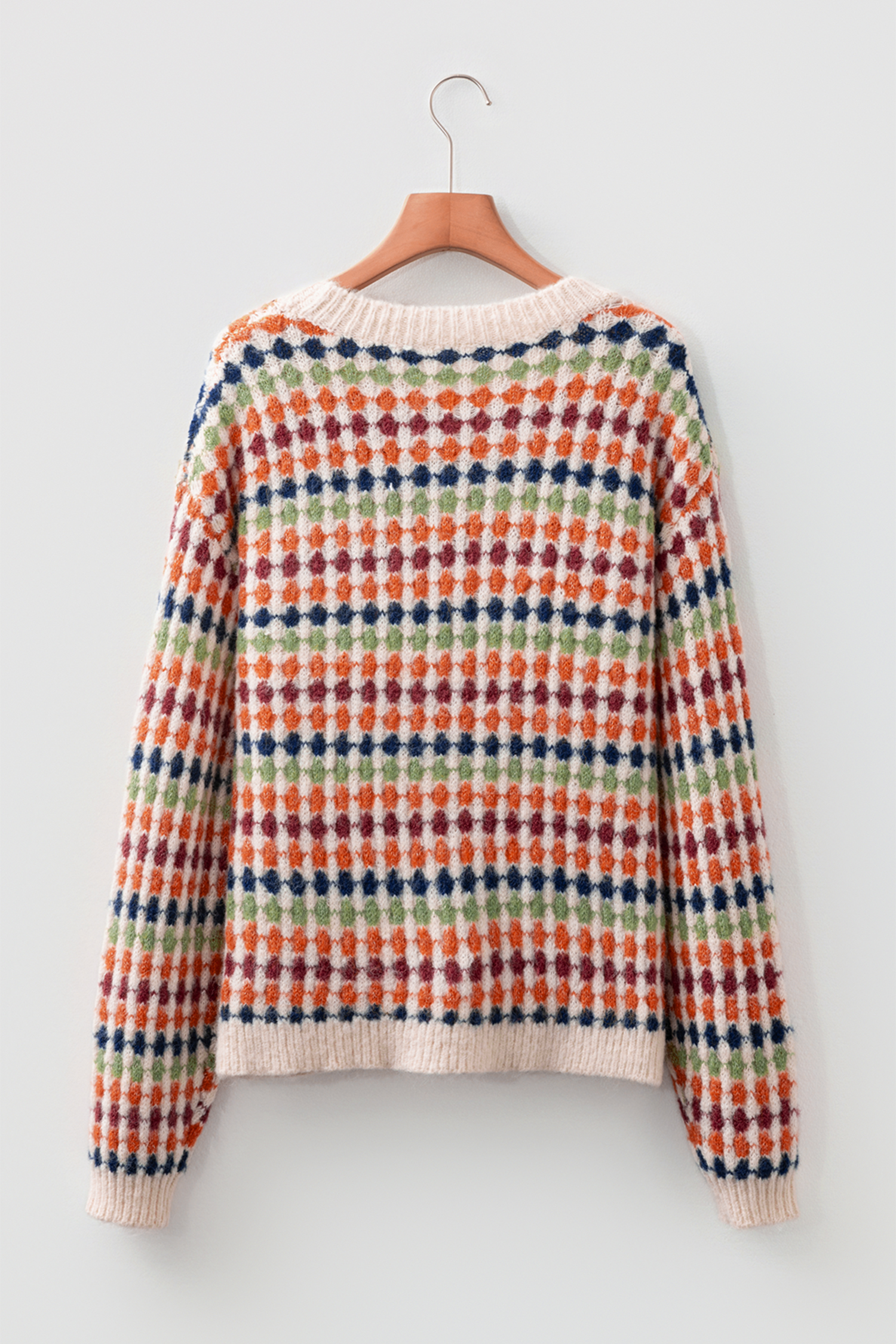 Multicolour Dotty Striped Pattern Knit Drop Shoulder Sweater