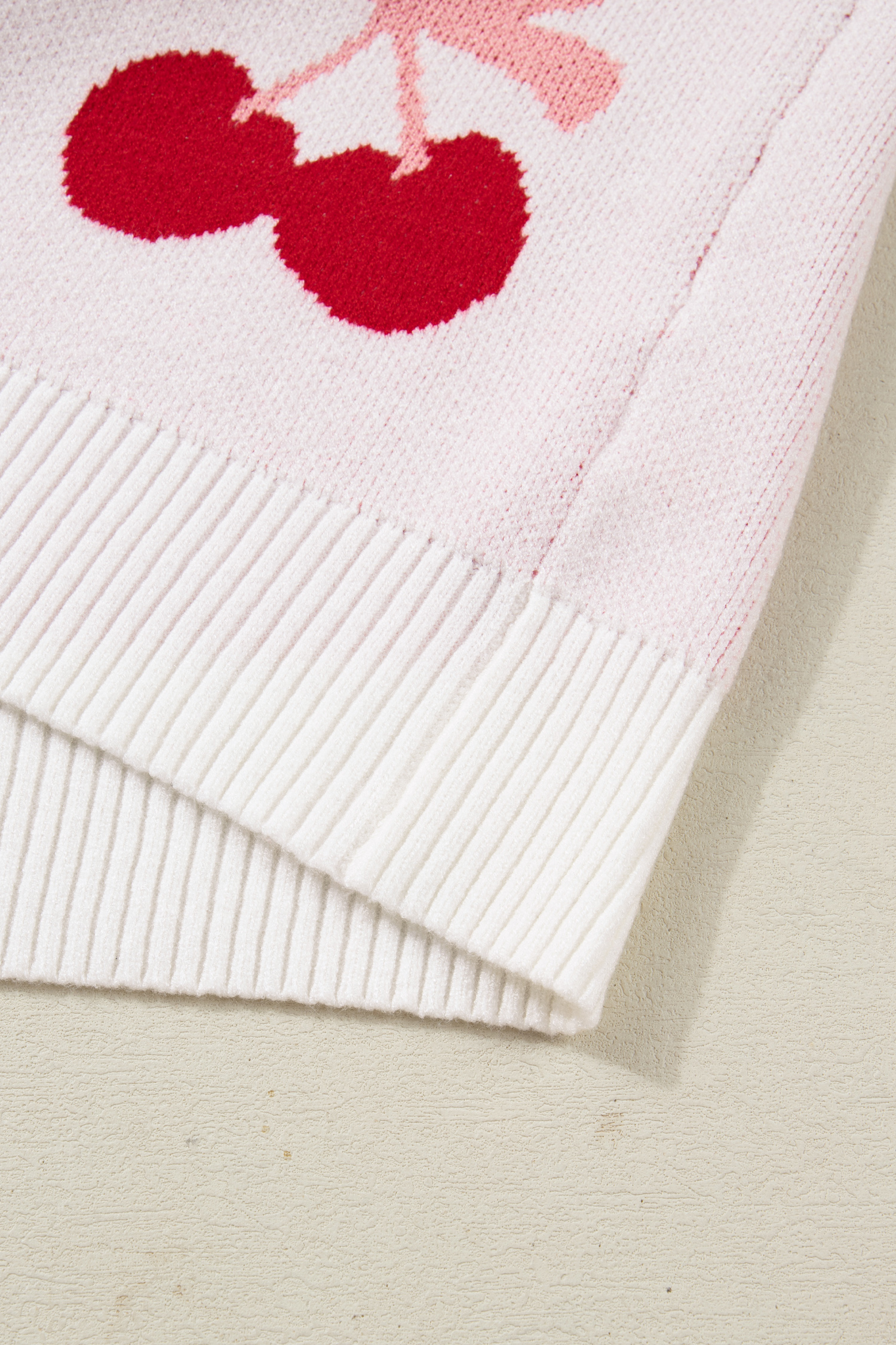 White Cherry Pattern Drop Shoulder Sweater view 15