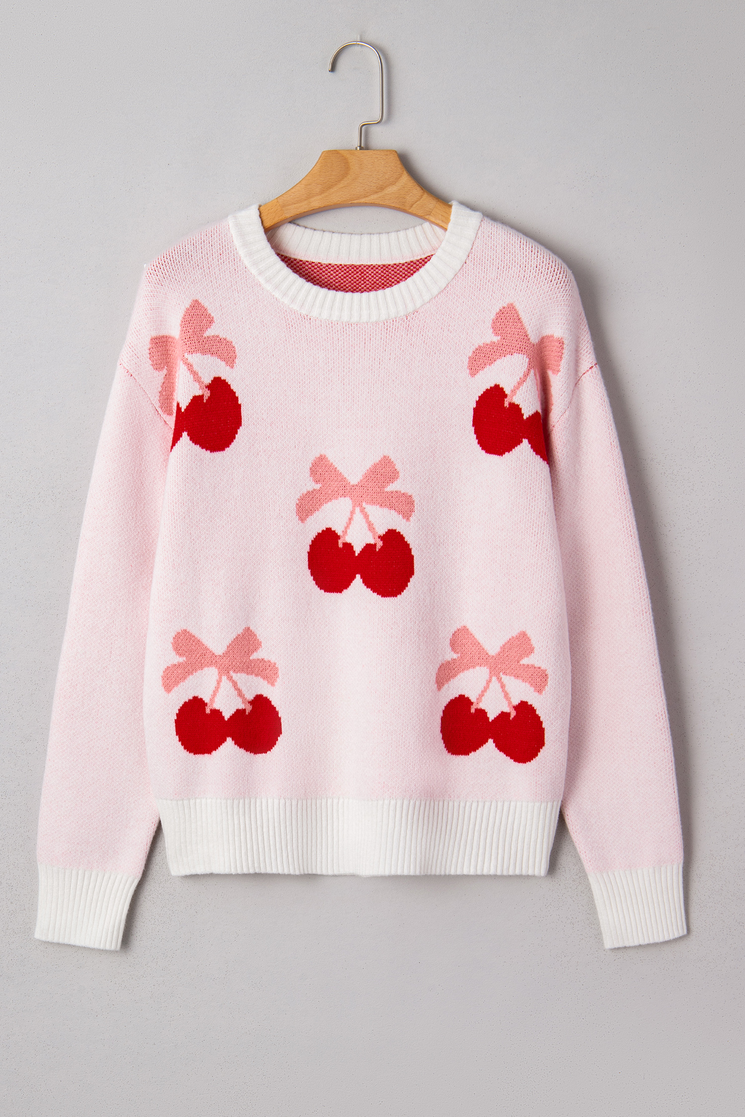 White Cherry Pattern Drop Shoulder Sweater view 8