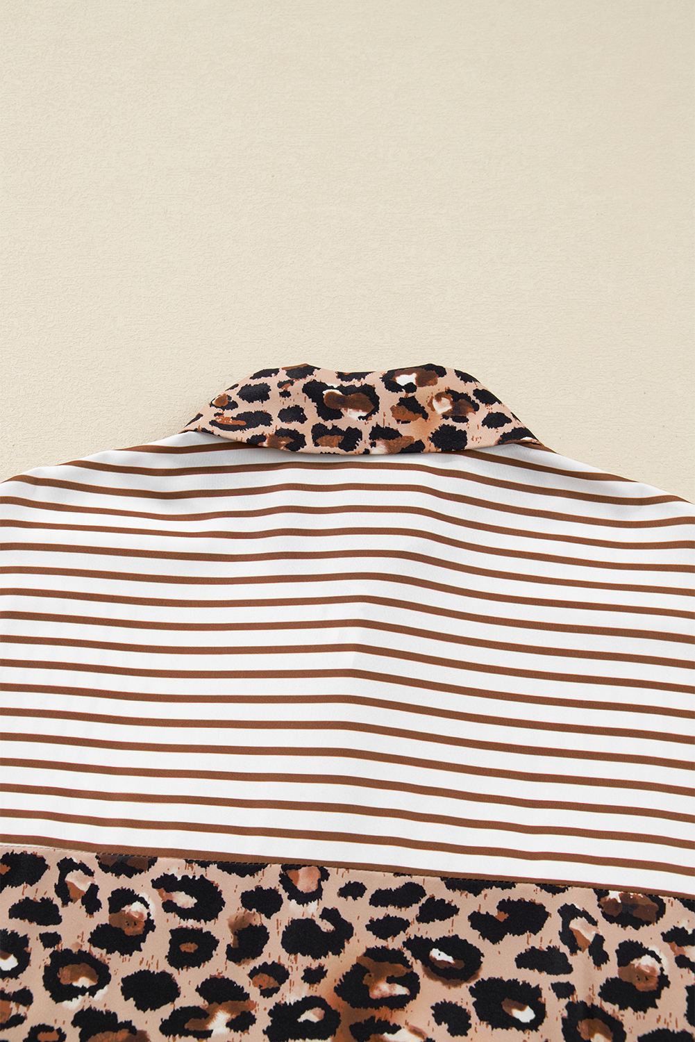 Brown Stripe Contrast Leopard Patchwork Long Shirt Dress with Slits view 15