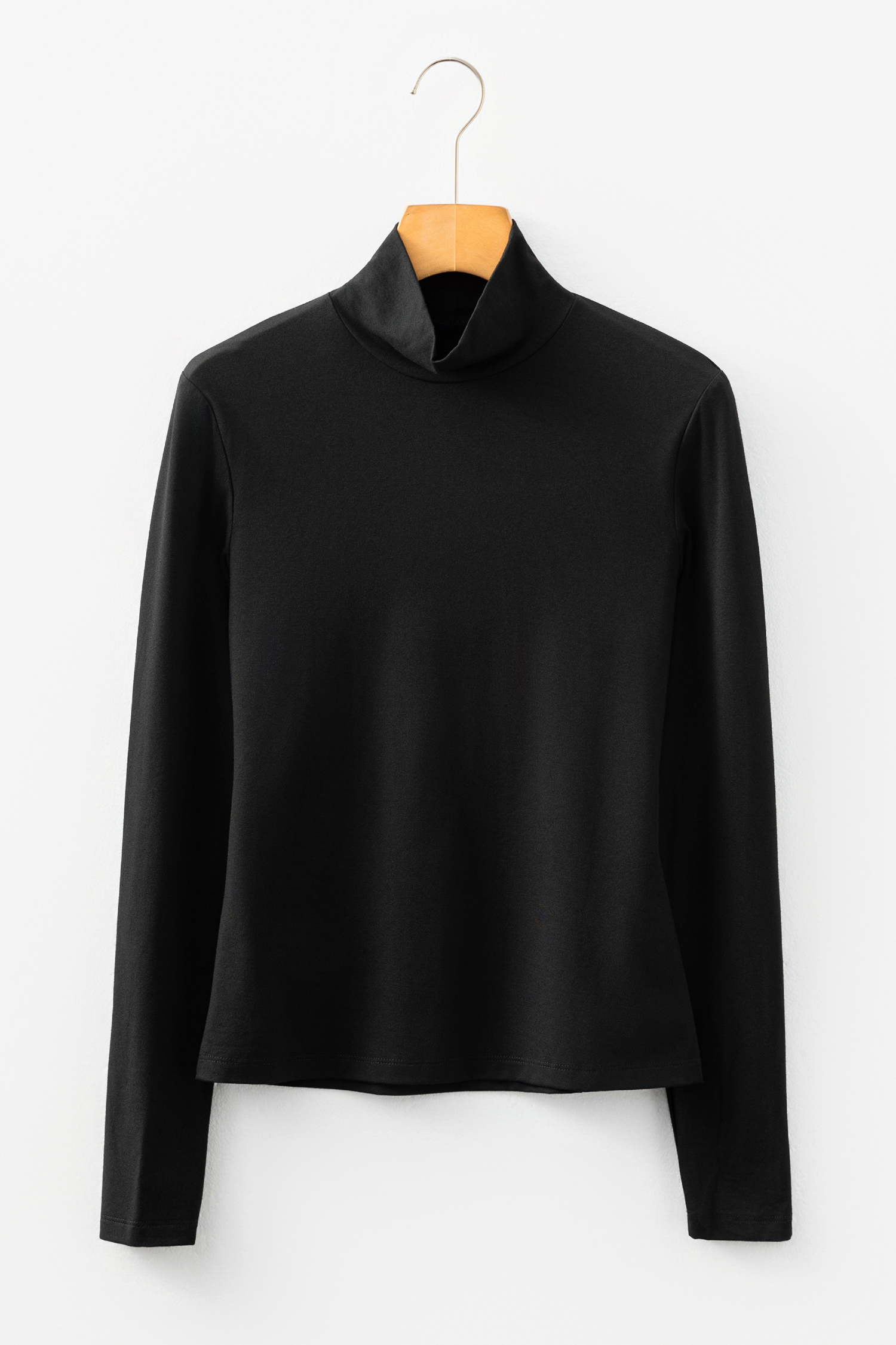 Black Slim Fit High Neck Long Sleeve Basic Top view 4