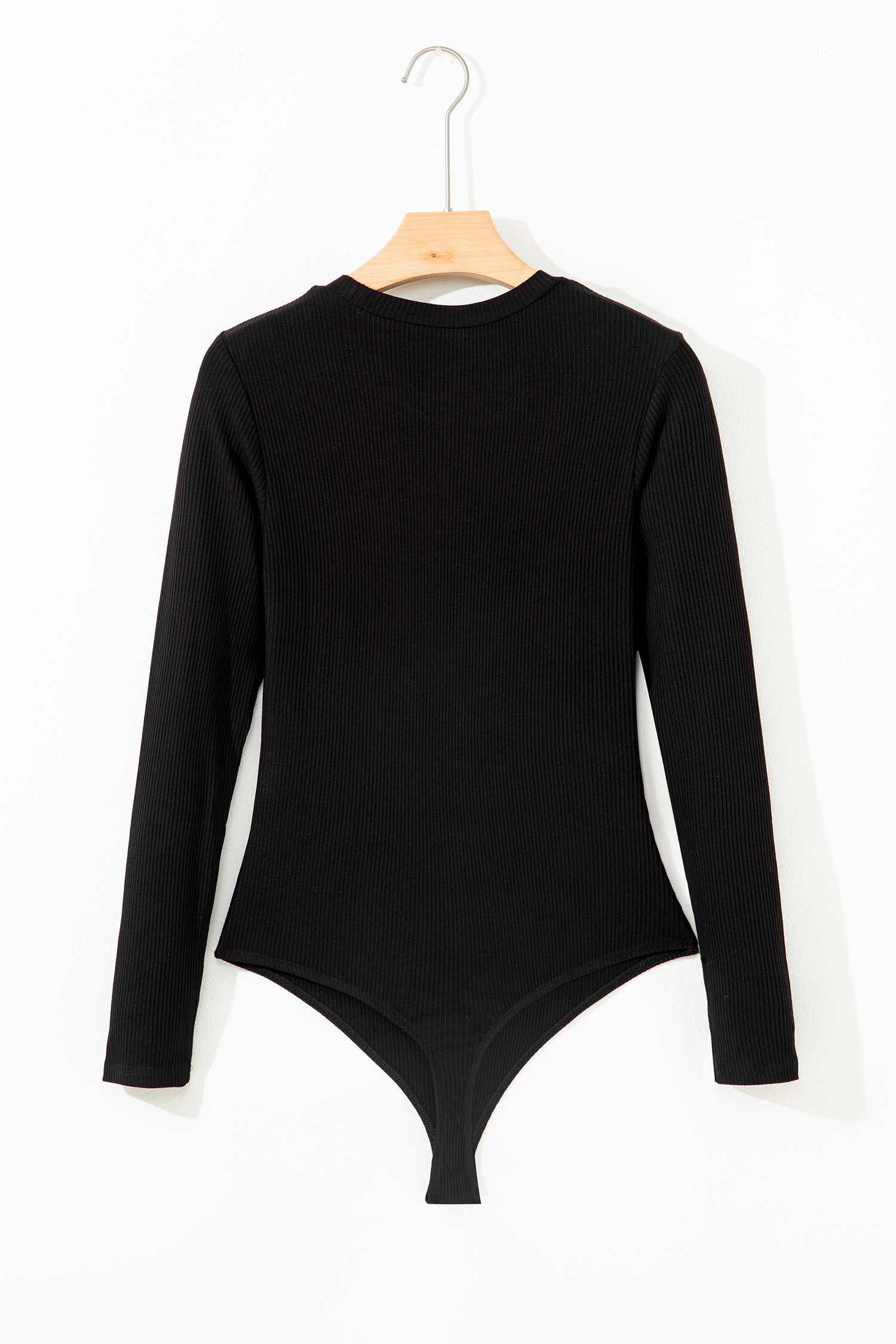 Dearlovers Black Ribbed Long Sleeve Crew Neck Solid Color Bodysuit view 12