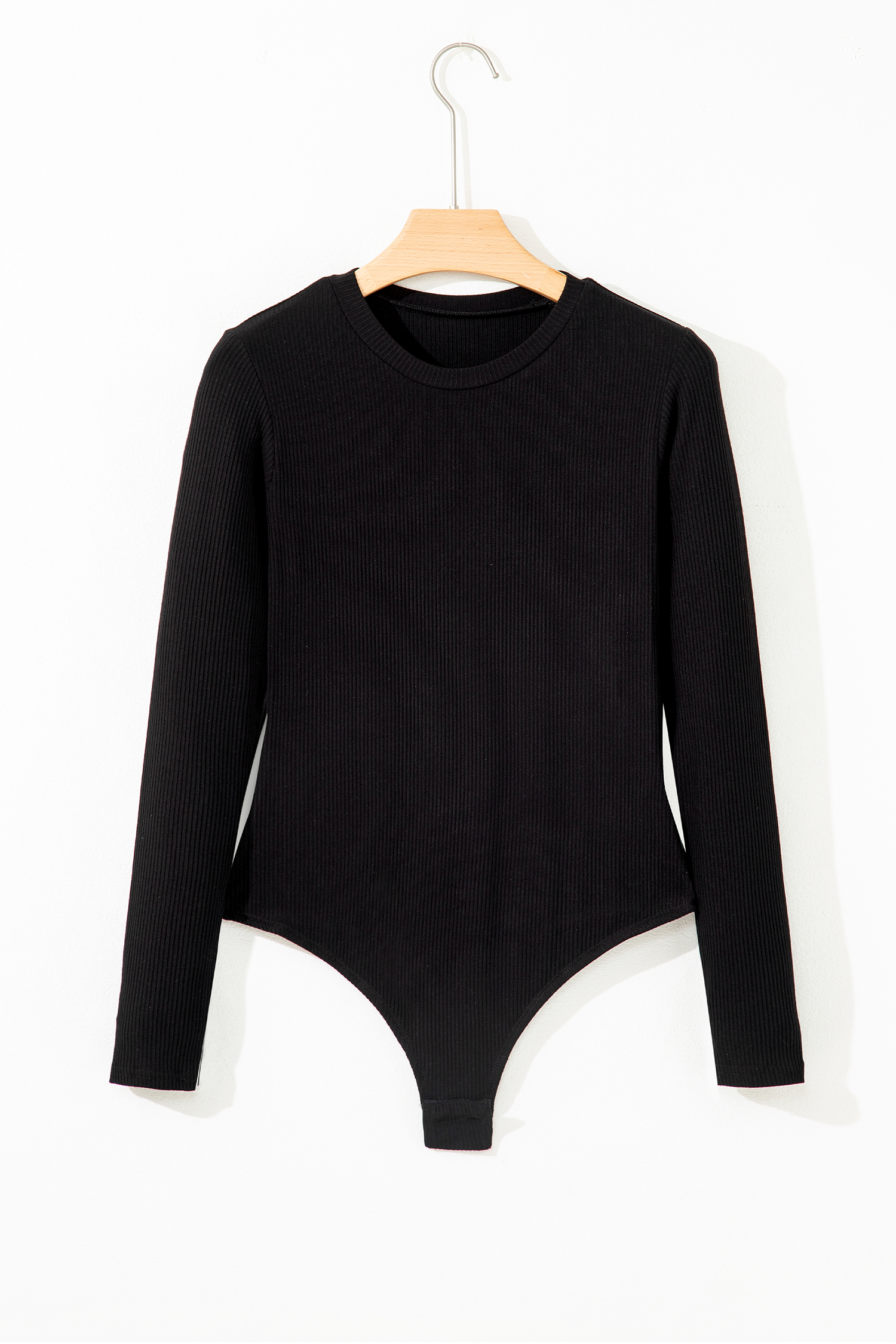 Dearlovers Black Ribbed Long Sleeve Crew Neck Solid Color Bodysuit view 11