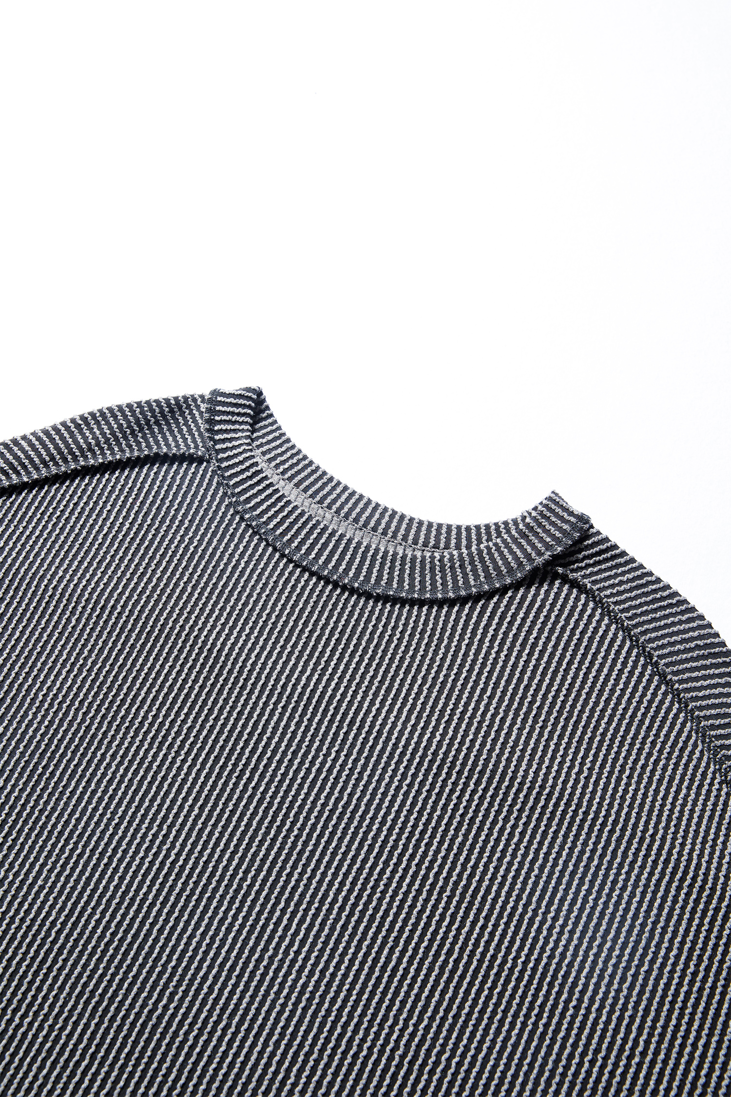 Black Twist Ribbed Exposed Seam Detail Long Sleeve Loose Top view 5