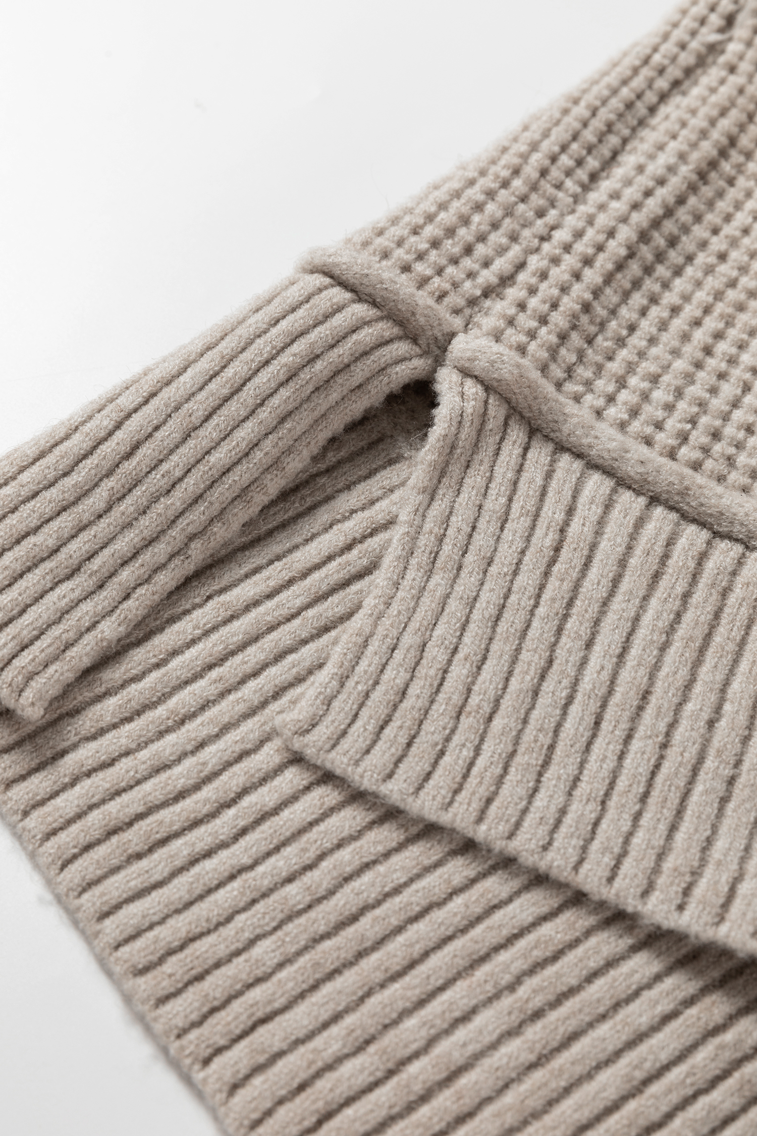 Gray Morn Waffle Texture Knit Ribbed High Neck Drop Shoulder Sweater view 16