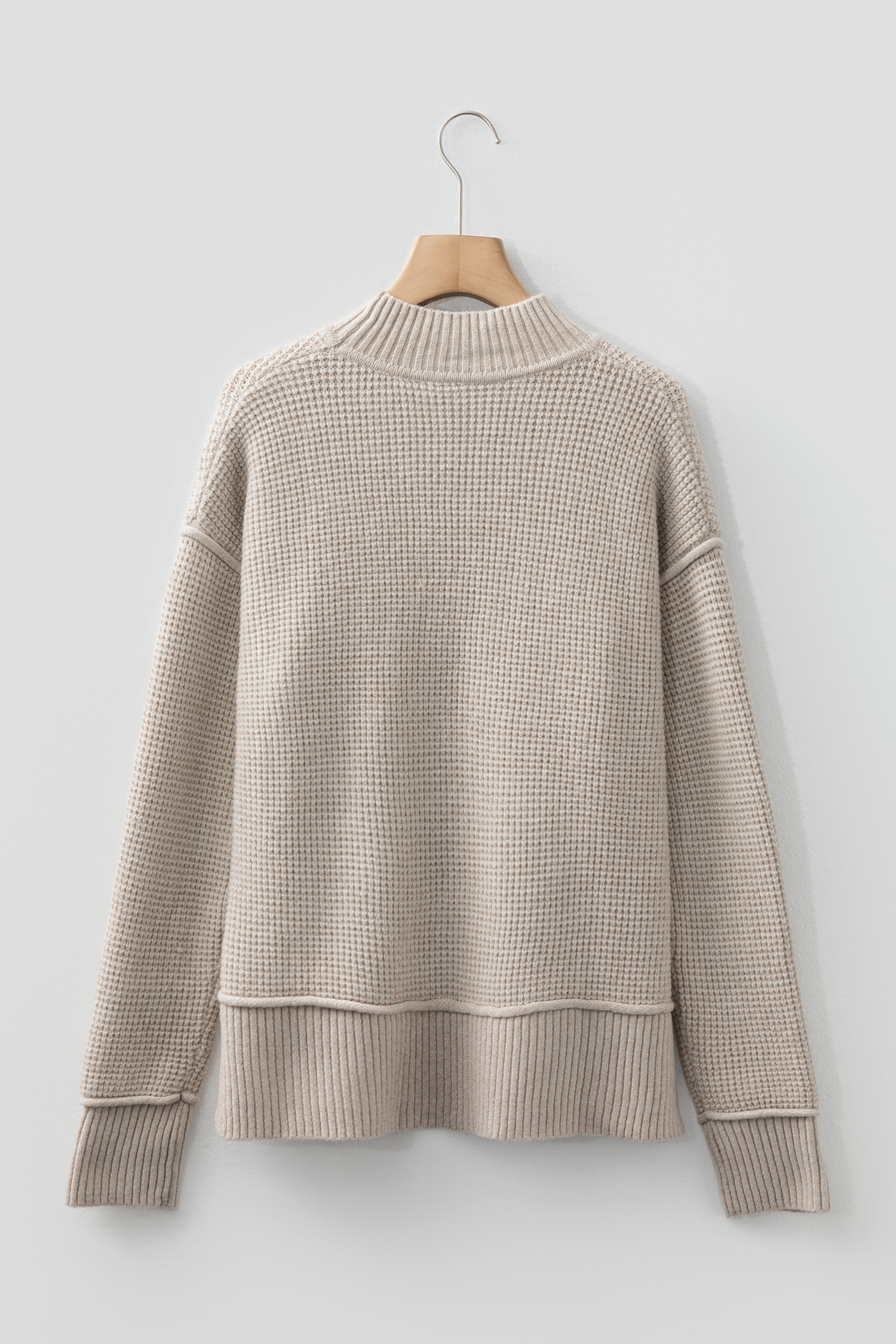 Gray Morn Waffle Texture Knit Ribbed High Neck Drop Shoulder Sweater view 11