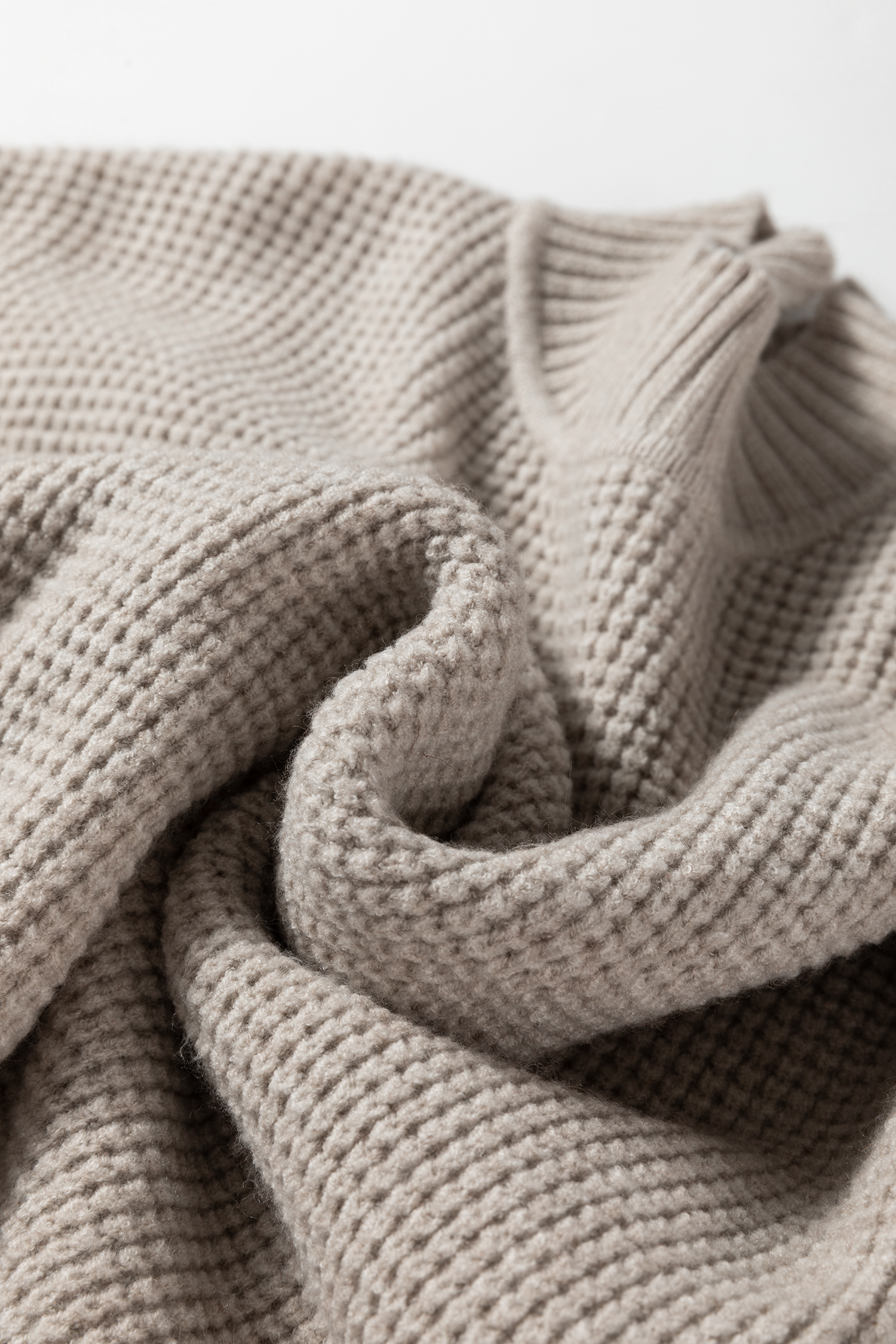 Gray Morn Waffle Texture Knit Ribbed High Neck Drop Shoulder Sweater view 14