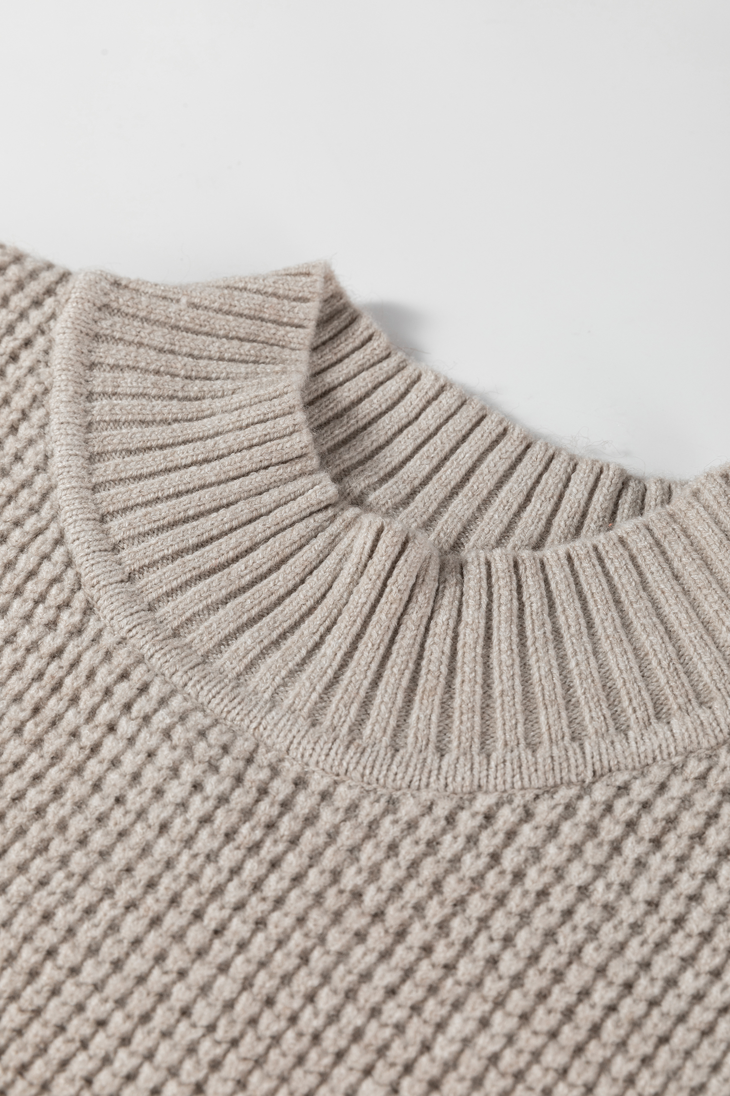 Gray Morn Waffle Texture Knit Ribbed High Neck Drop Shoulder Sweater view 12