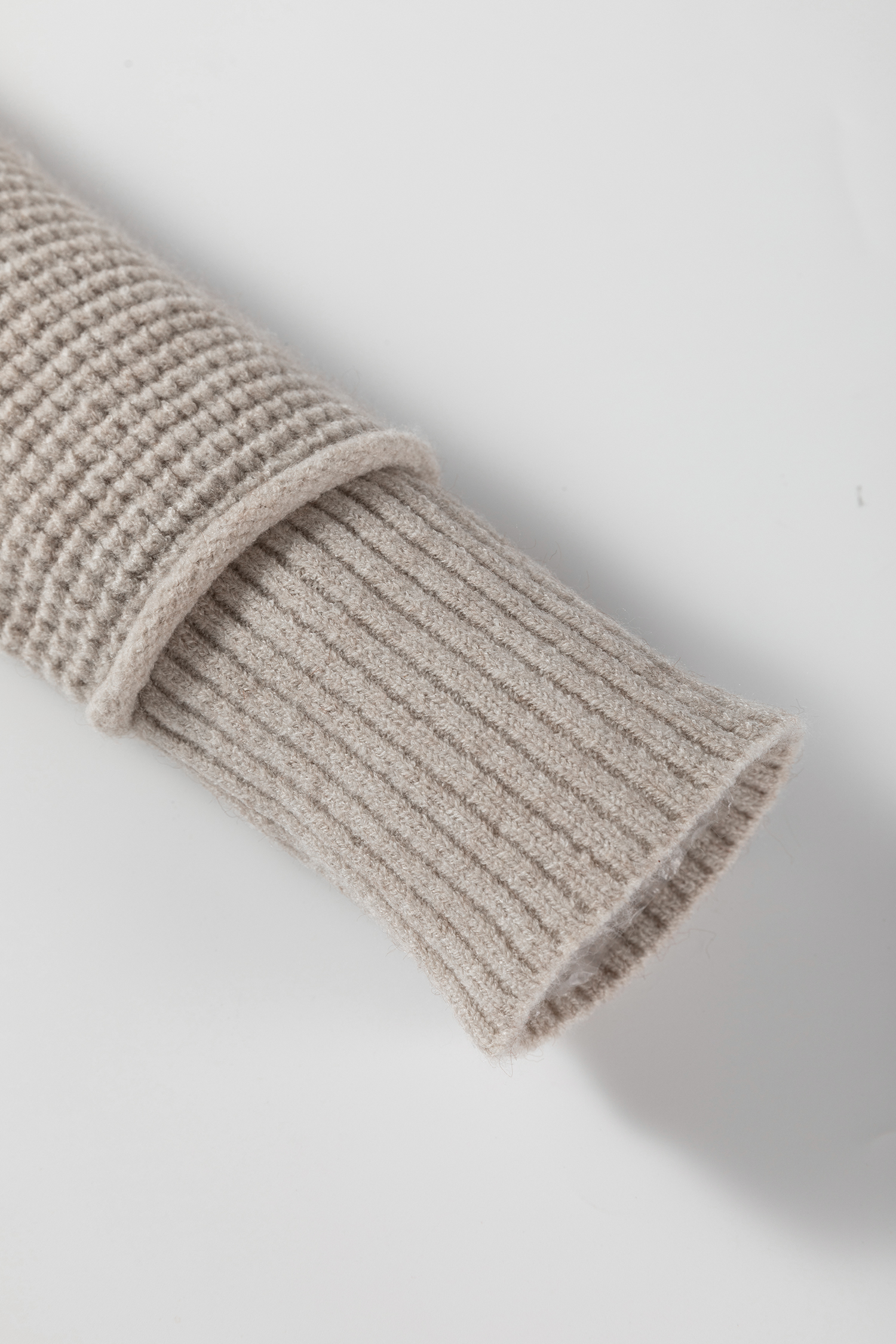 Gray Morn Waffle Texture Knit Ribbed High Neck Drop Shoulder Sweater view 13