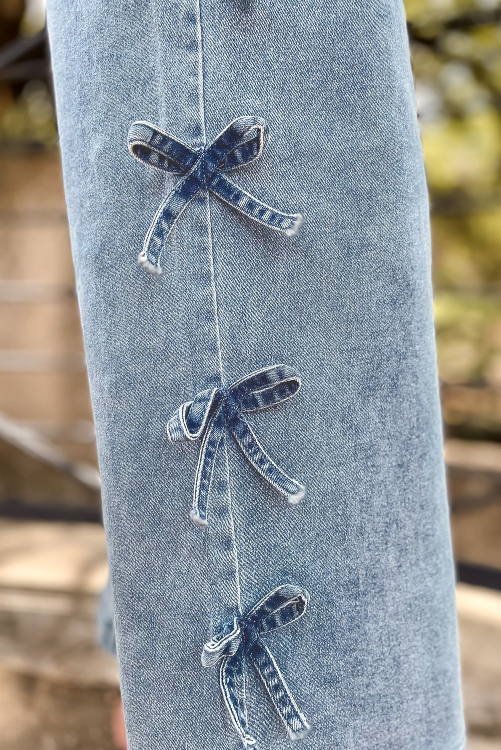 Beau Blue Bow Knot Side Detail Straight Leg Loose Jeans view 11