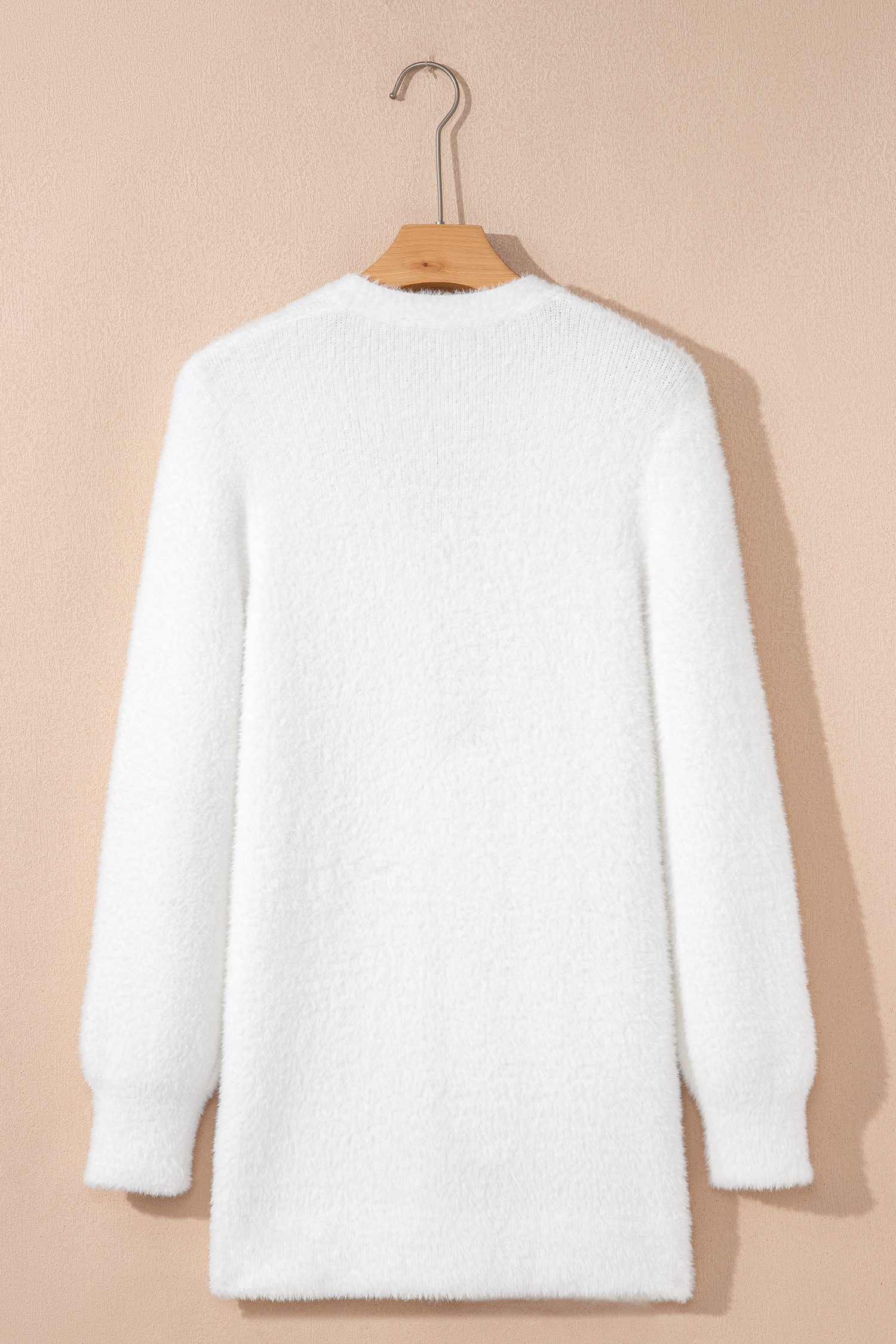 White Fuzzy Buttoned Front Midi Solid Cardigan view 6