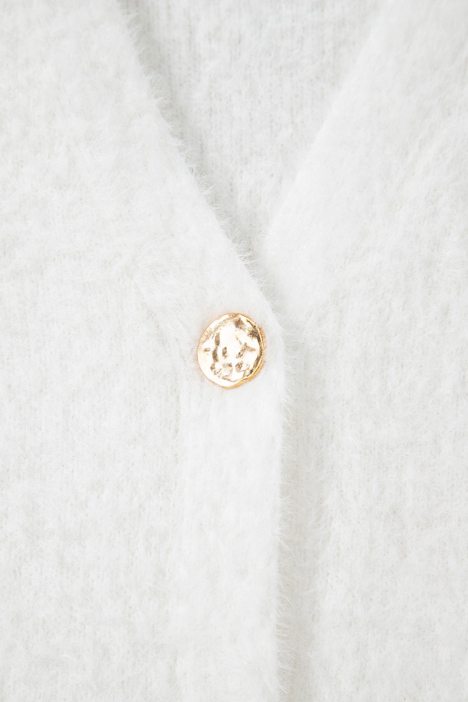 White Fuzzy Buttoned Front Midi Solid Cardigan view 8