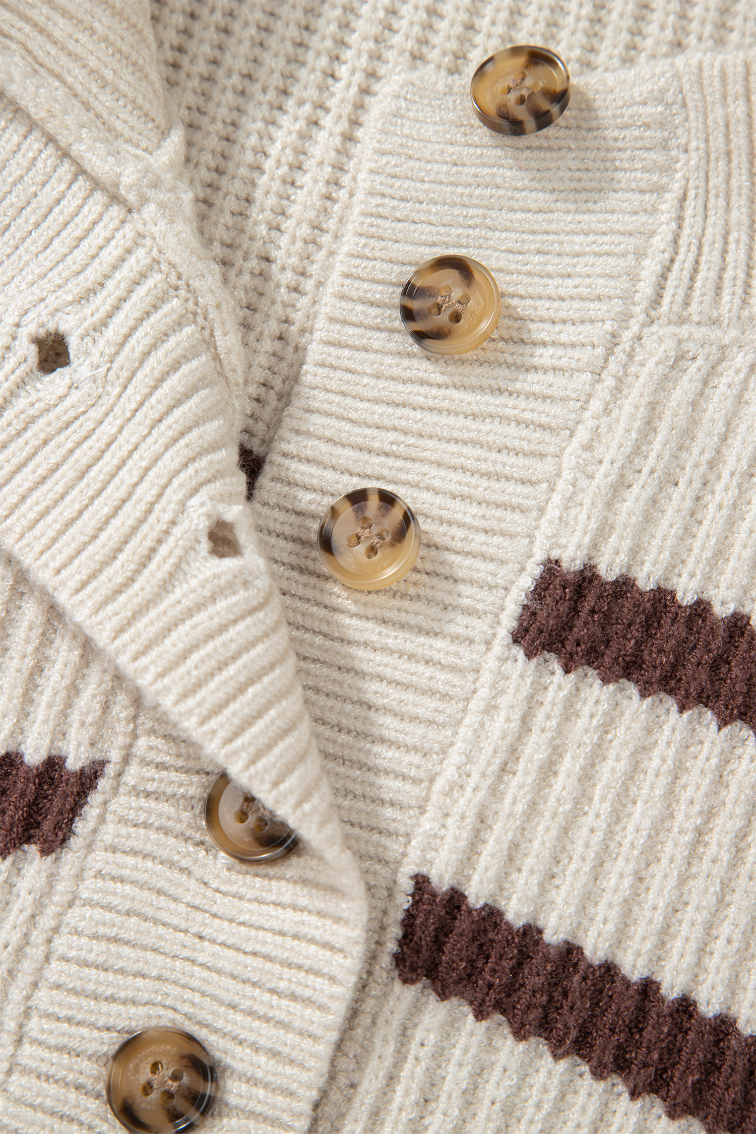 Brown Stripe Ribbed Henley Drop Shoulder Slouchy Sweater view 18