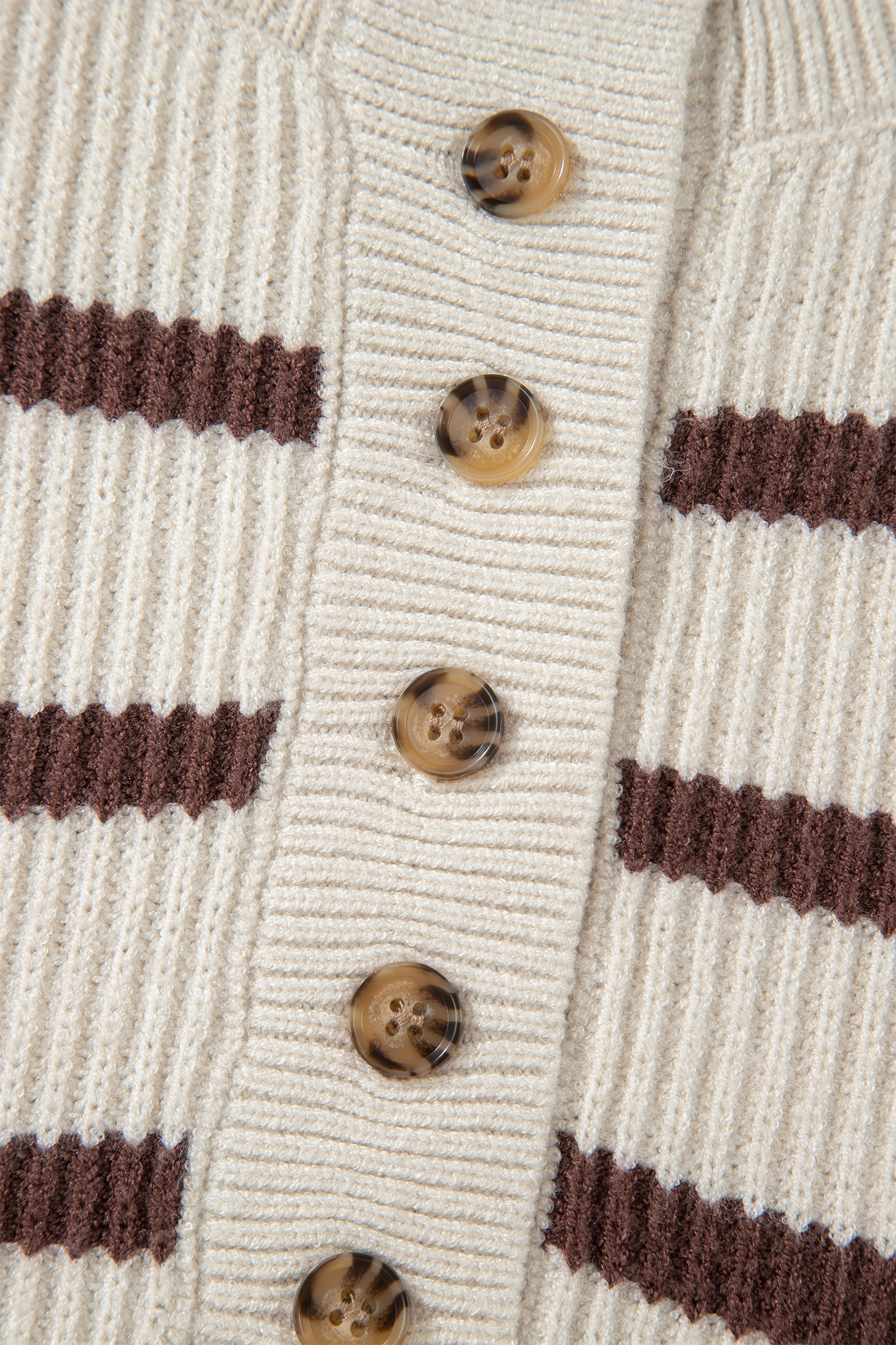 Brown Stripe Ribbed Henley Drop Shoulder Slouchy Sweater view 19