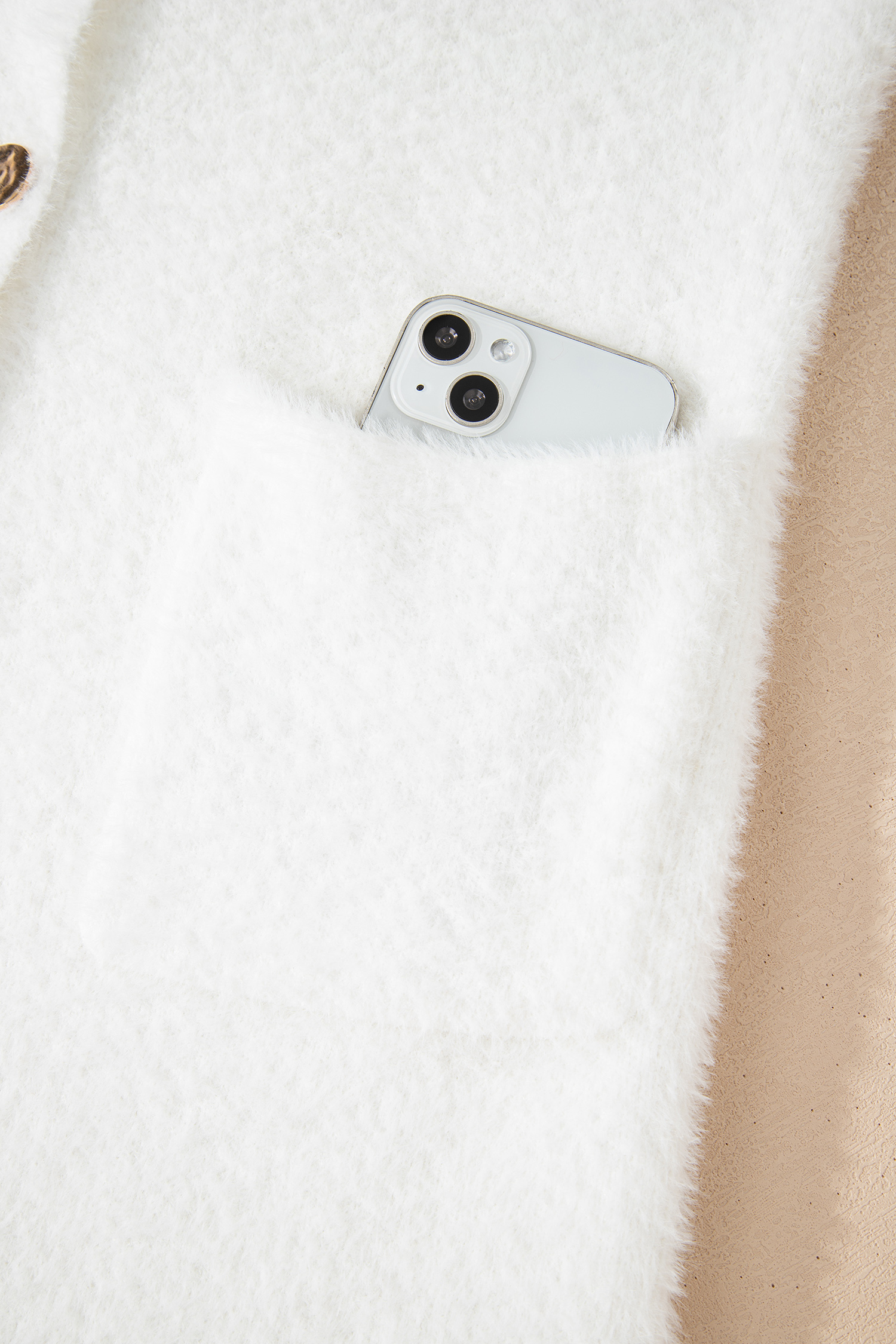 White Fuzzy Buttoned Front Midi Solid Cardigan view 9