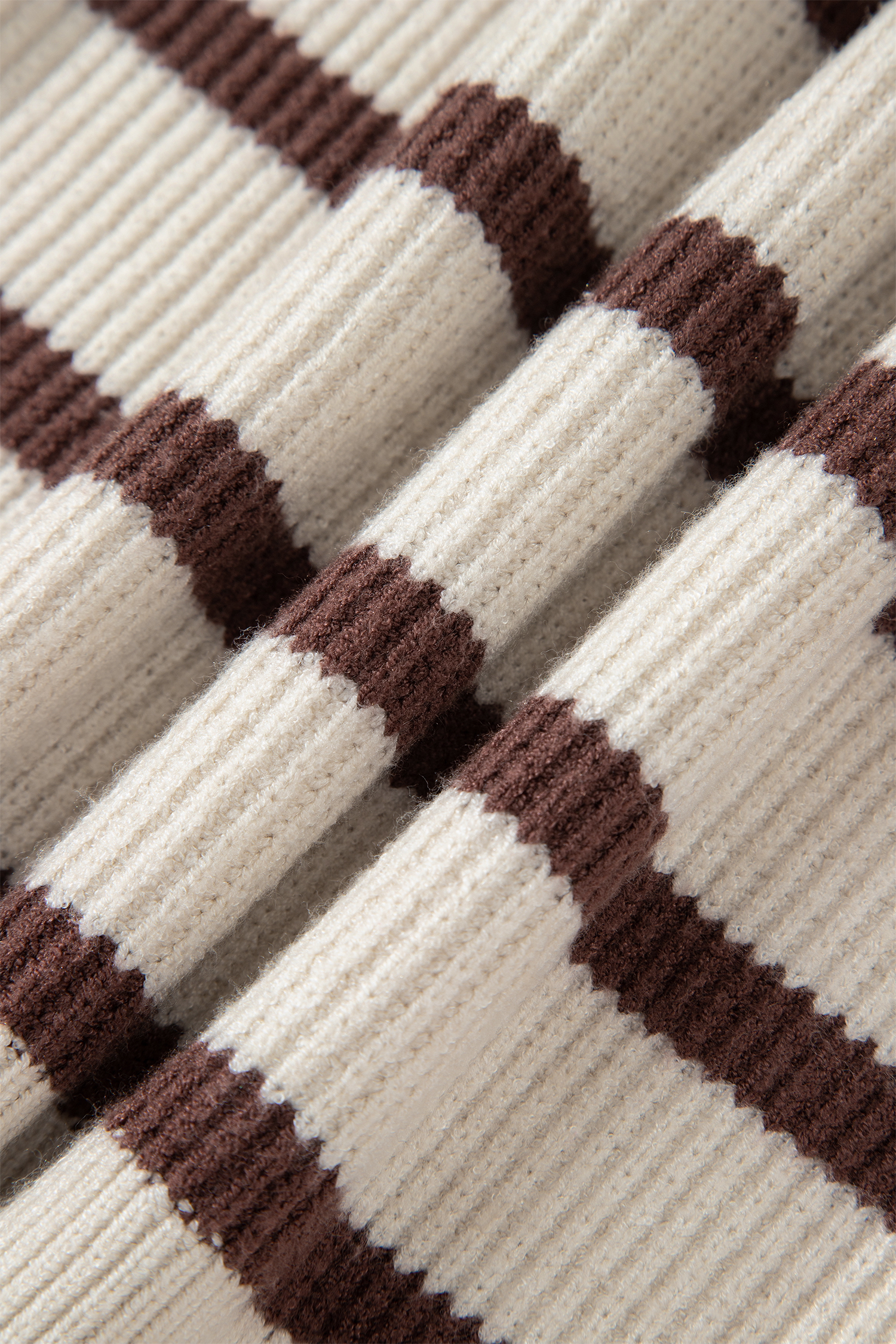 Brown Stripe Ribbed Henley Drop Shoulder Slouchy Sweater view 21