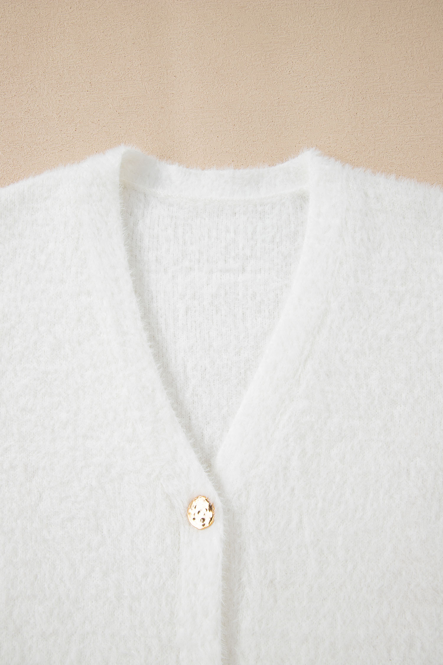White Fuzzy Buttoned Front Midi Solid Cardigan view 7