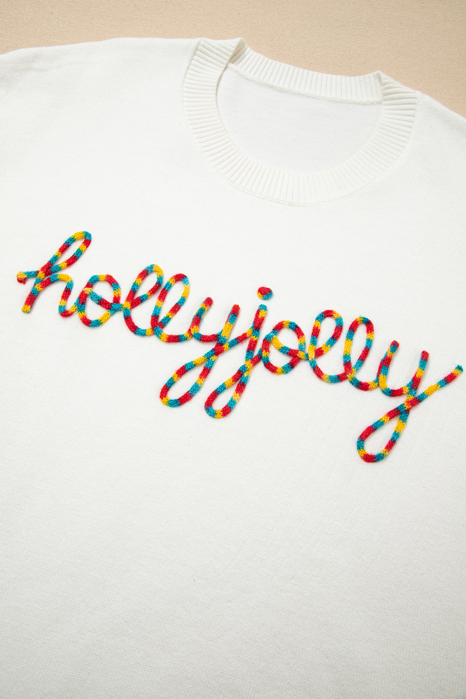 Beige Colorful Holly Jolly Christmas Knit Loose Sweater view 15