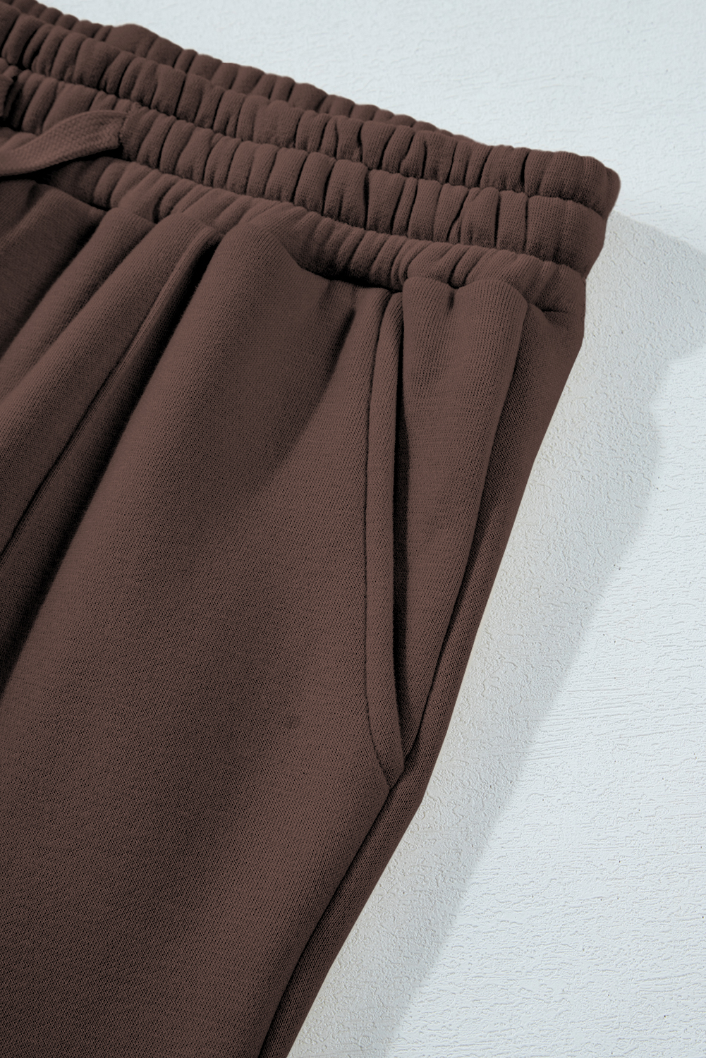 Dark Brown Solid Collared Sweatshirt and High Waist Pants Active Set view 20
