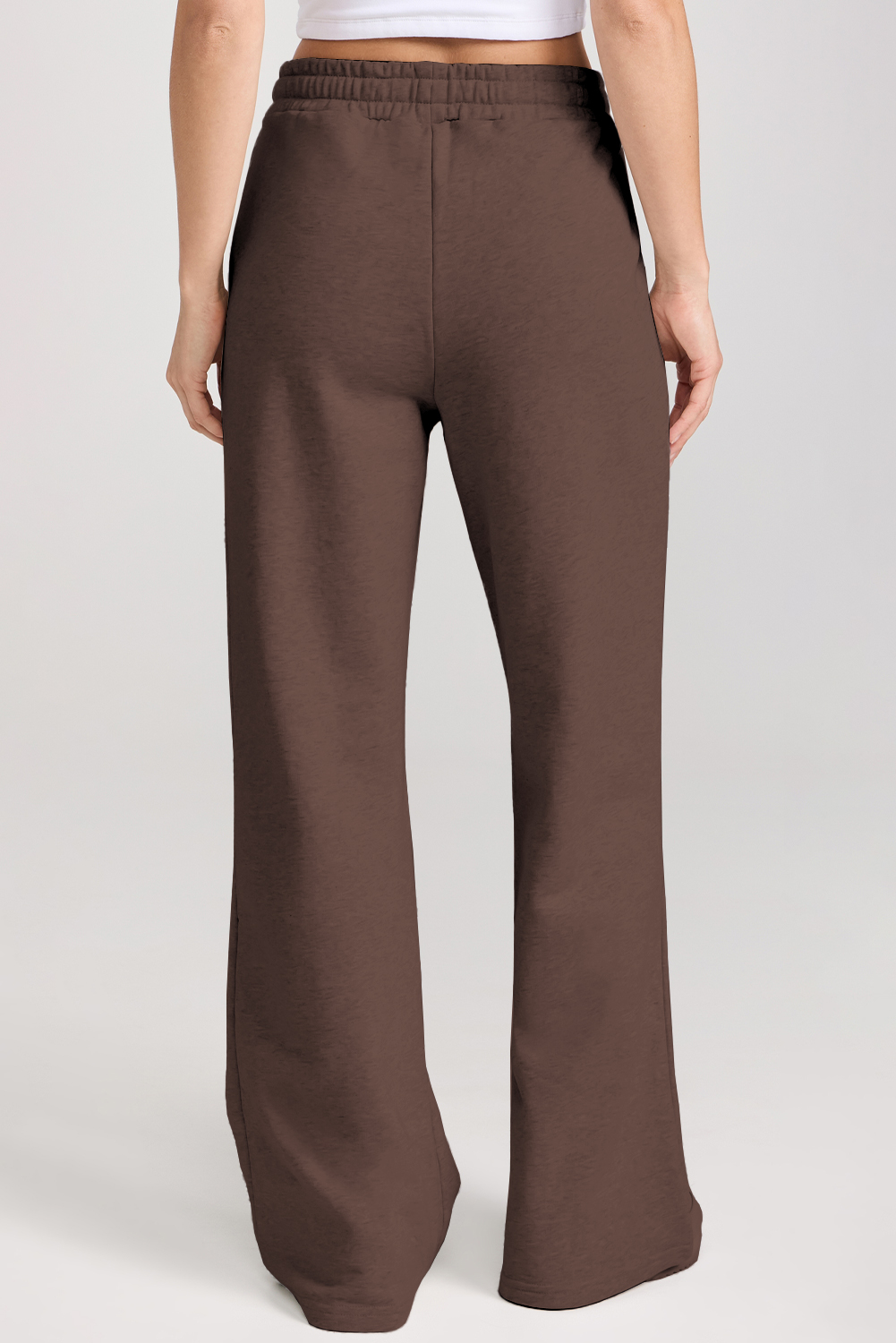Dark Brown Solid Collared Sweatshirt and High Waist Pants Active Set view 4