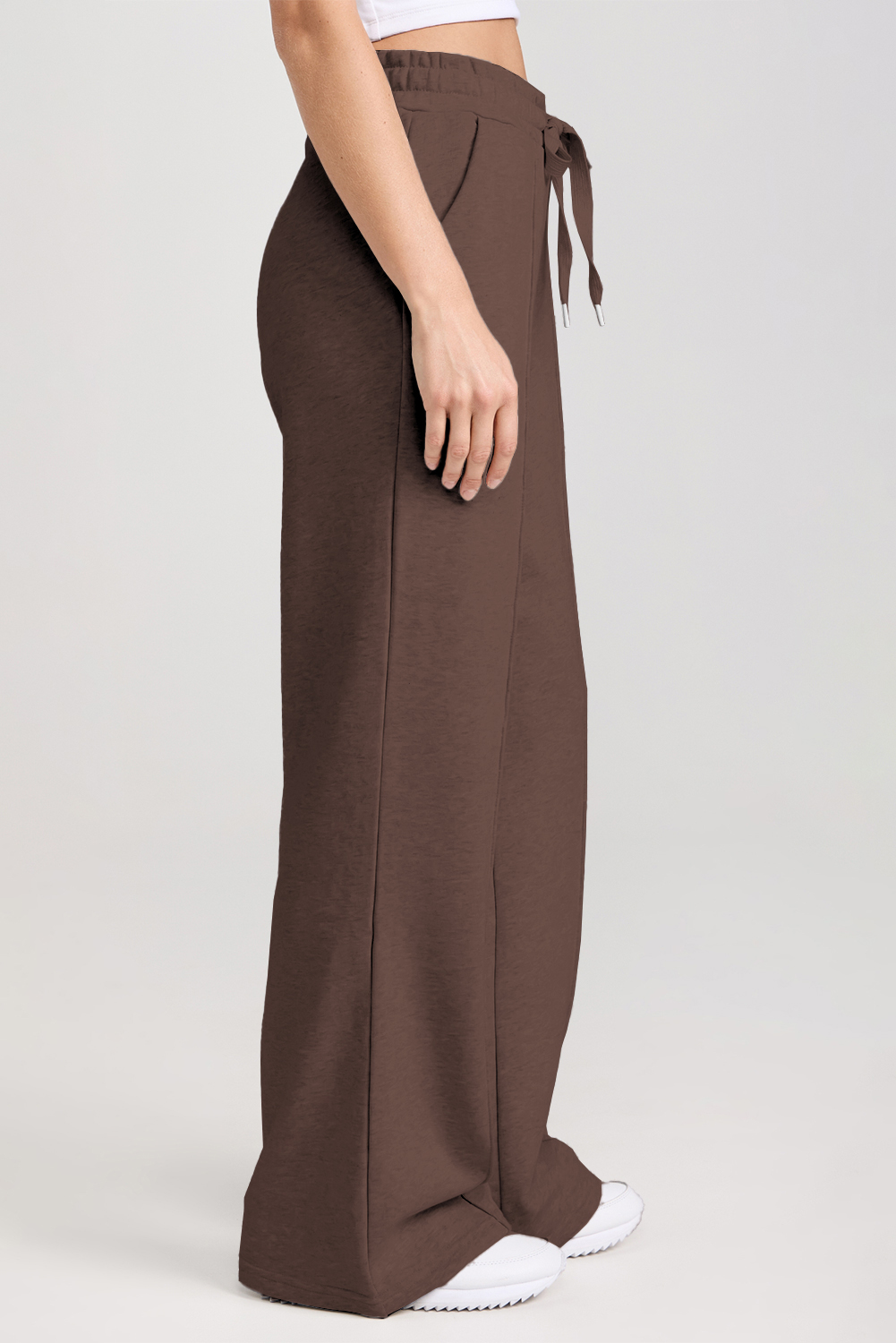 Dark Brown Solid Collared Sweatshirt and High Waist Pants Active Set view 6
