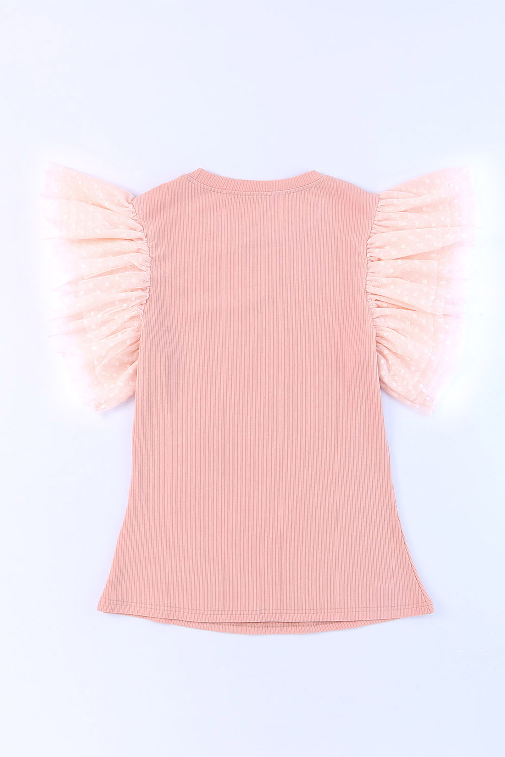 Pink Dotty Mesh Ruffle Sleeve Ribbed Knit Top