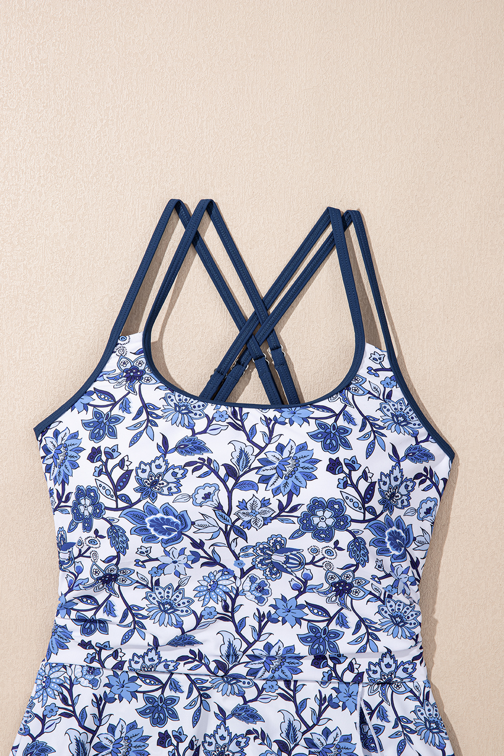 Sky Blue Crossed Back Floral Print Asymmetric Knot Side One Piece Swimsuit view 8