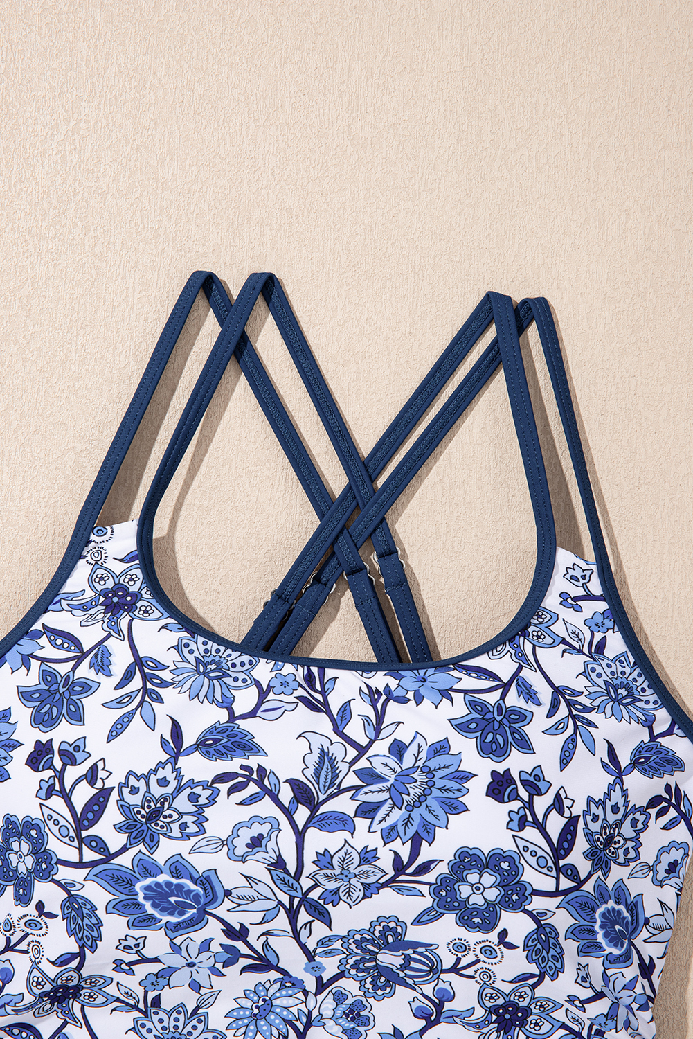 Sky Blue Crossed Back Floral Print Asymmetric Knot Side One Piece Swimsuit view 10