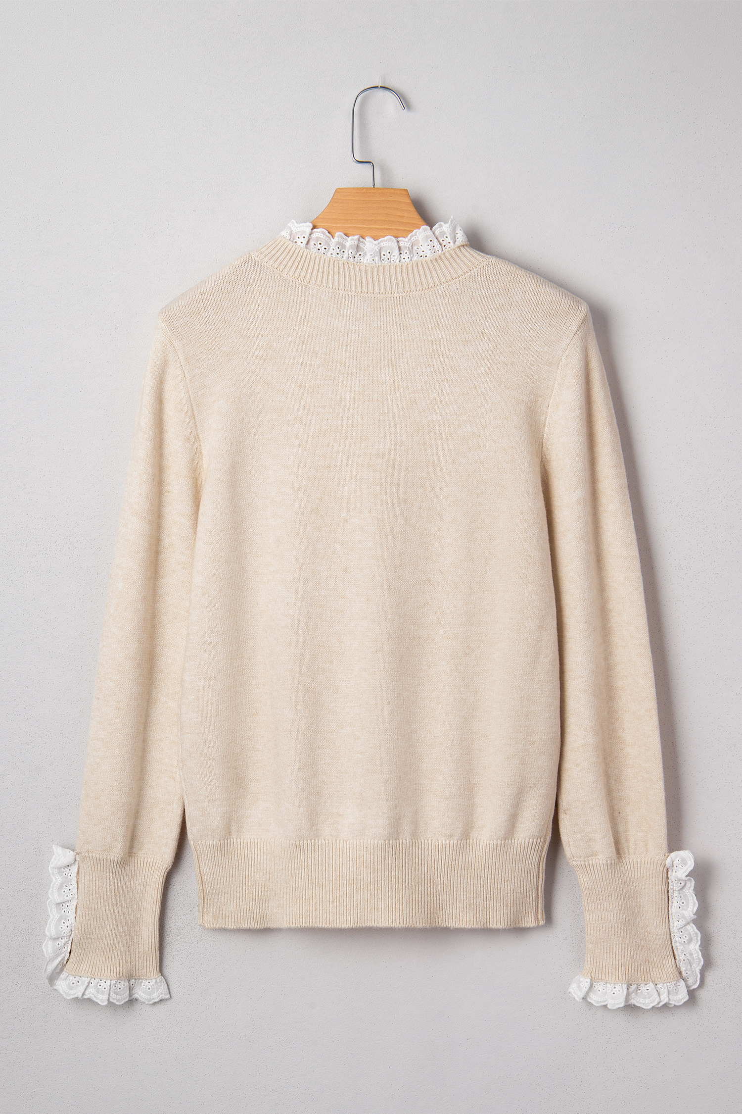 Jet Stream Lace Trim Patchwork Buttoned Cuffs Loose Sweater view 13