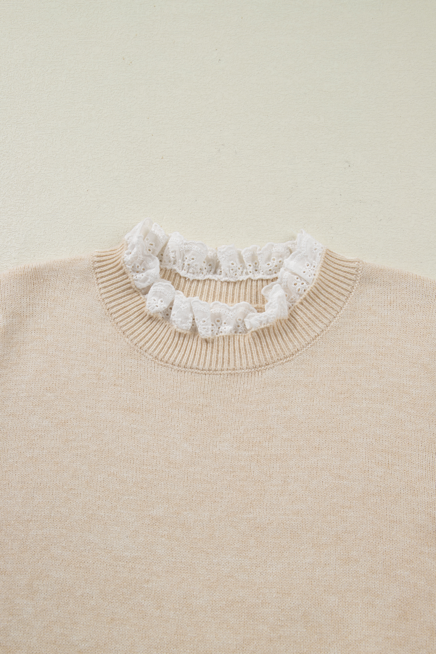 Jet Stream Lace Trim Patchwork Buttoned Cuffs Loose Sweater view 17