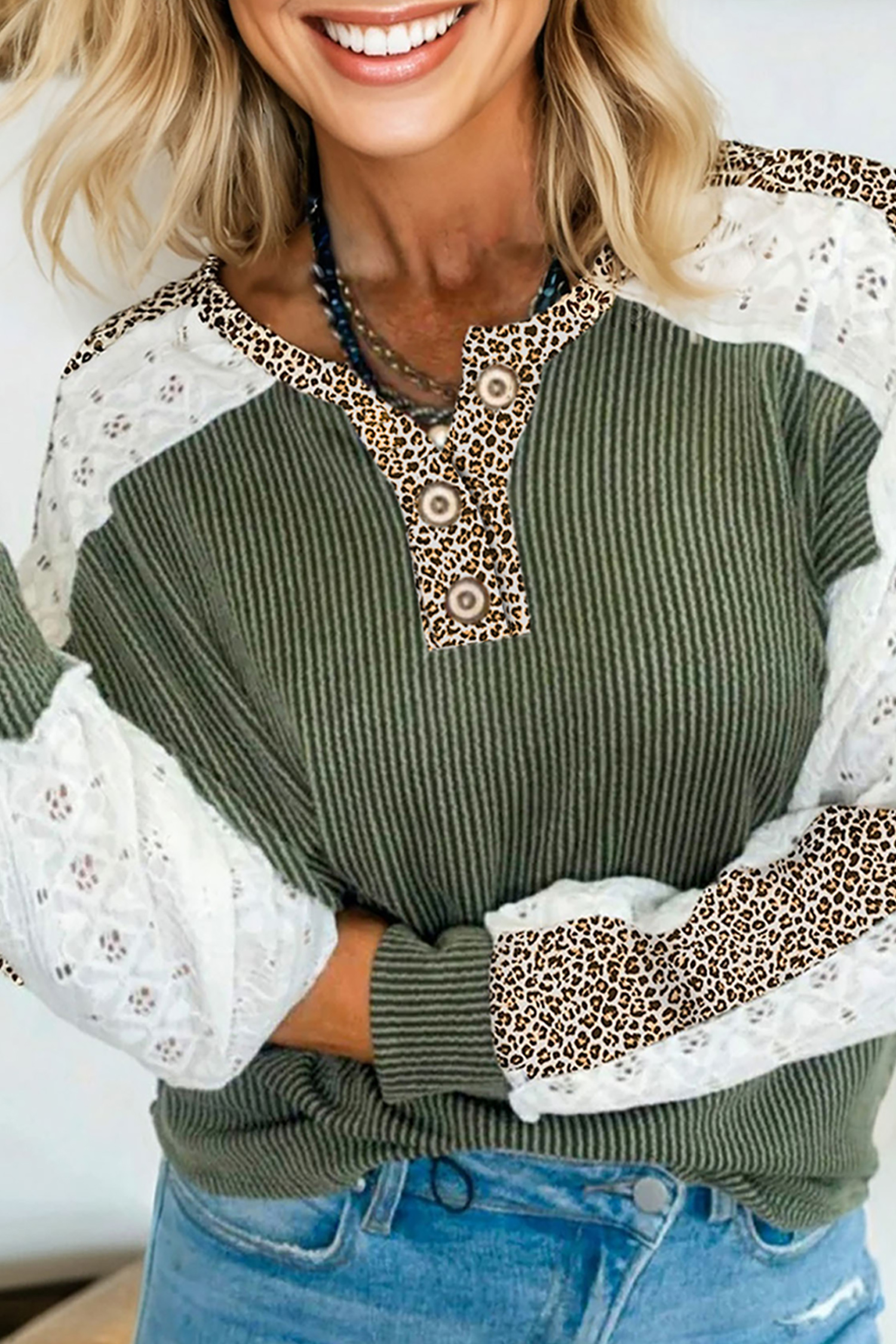 Floral Printed Contrast Patchwork Long Sleeve Top
