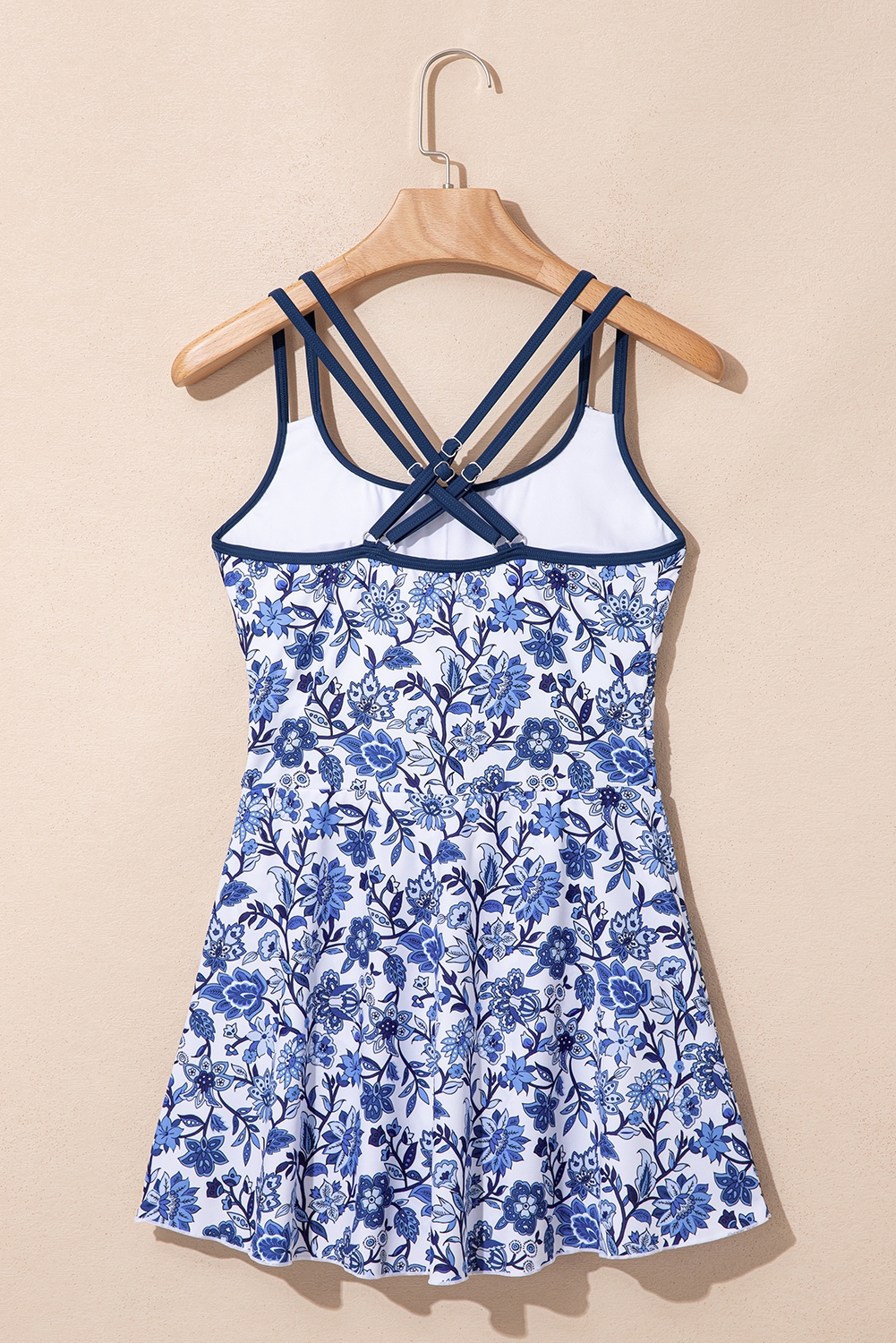 Sky Blue Crossed Back Floral Print Asymmetric Knot Side One Piece Swimsuit view 7