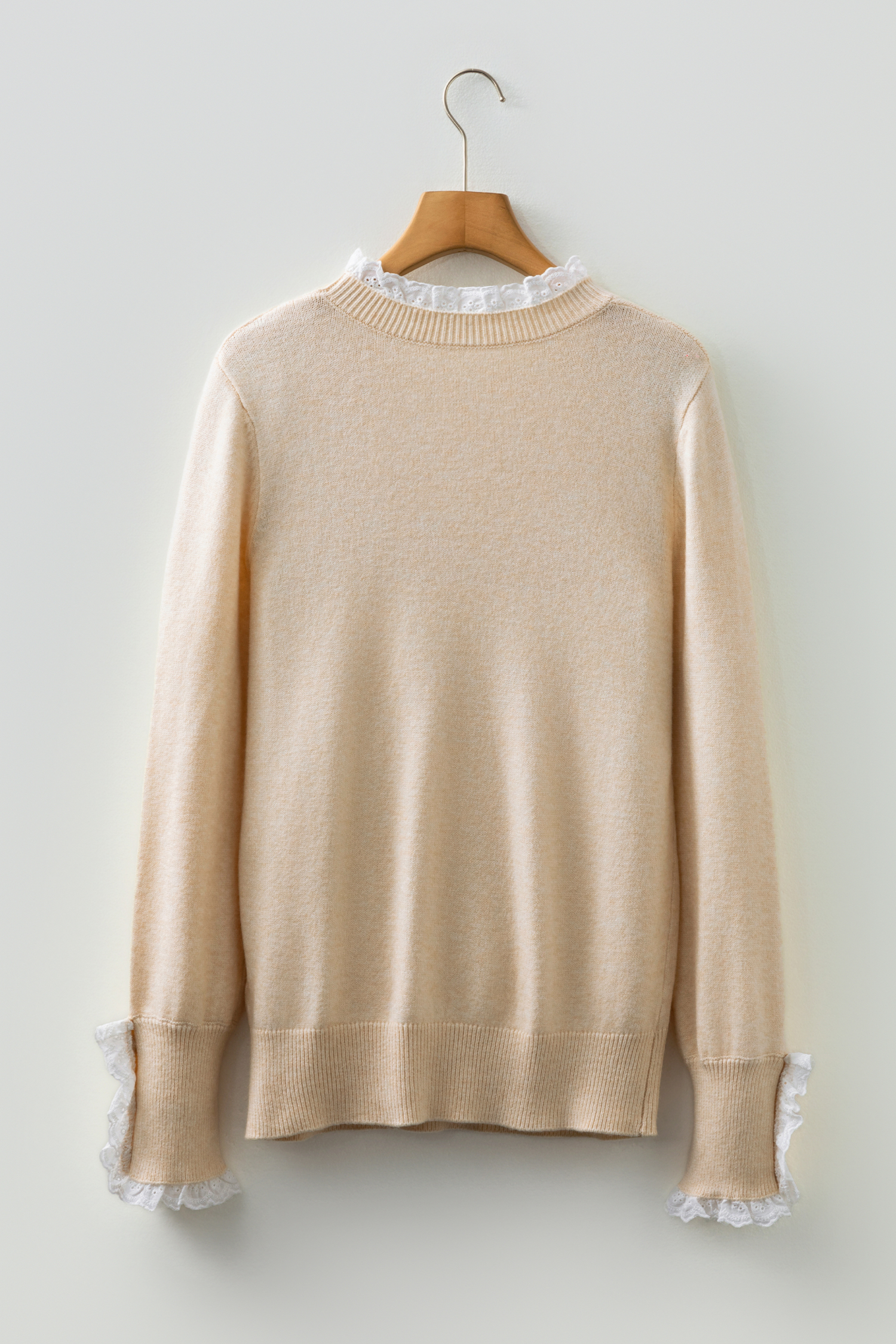 Jet Stream Lace Trim Patchwork Buttoned Cuffs Loose Sweater view 19