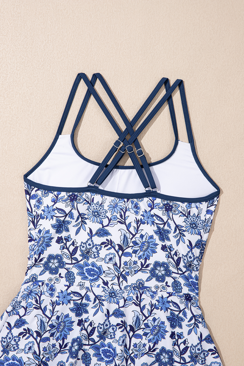 Sky Blue Crossed Back Floral Print Asymmetric Knot Side One Piece Swimsuit view 9